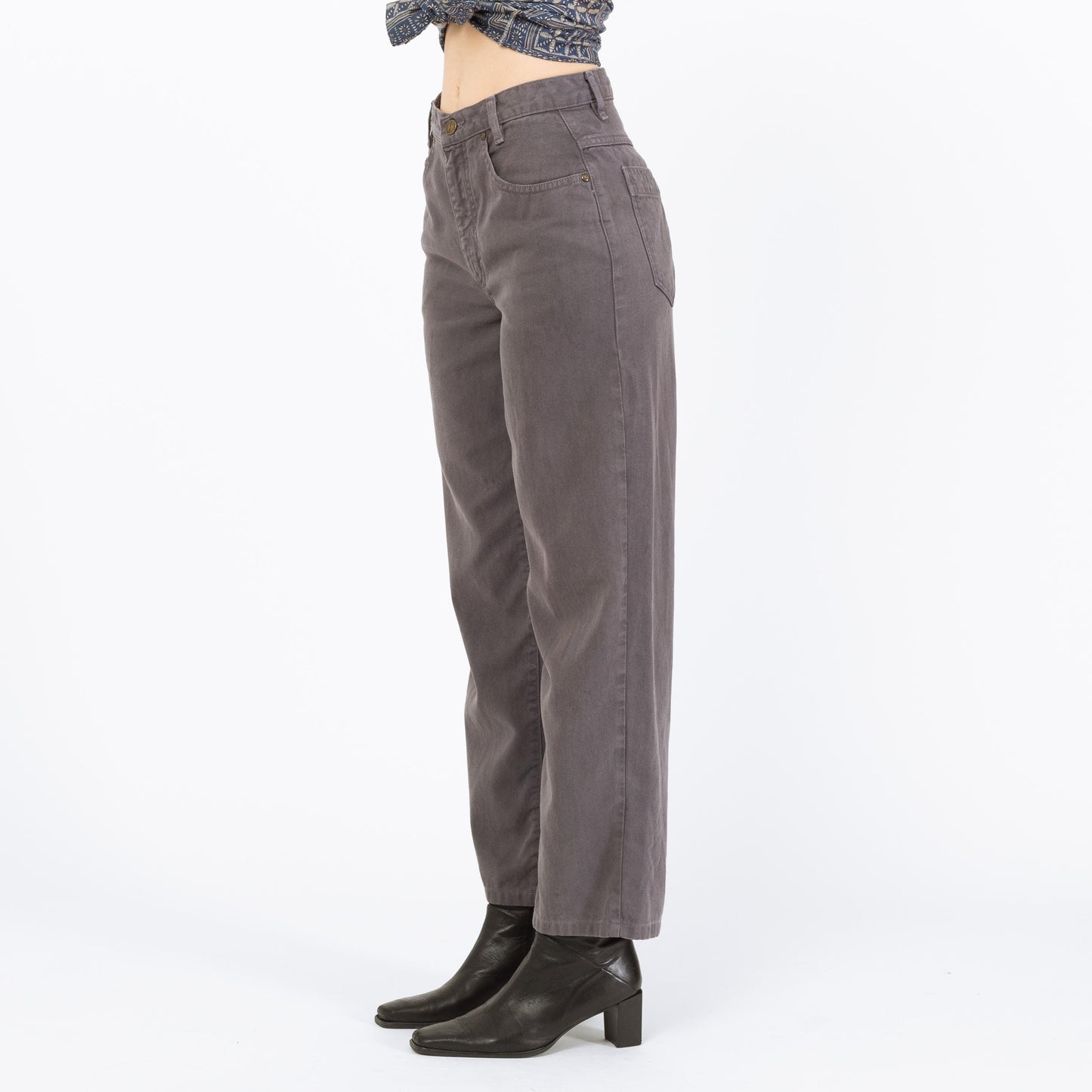 Vintage Y2K Grey Straight Leg Loose Fit Jeans - Small, 27" Waist | Vintage High Waisted Denim Cropped Ankle Jeans