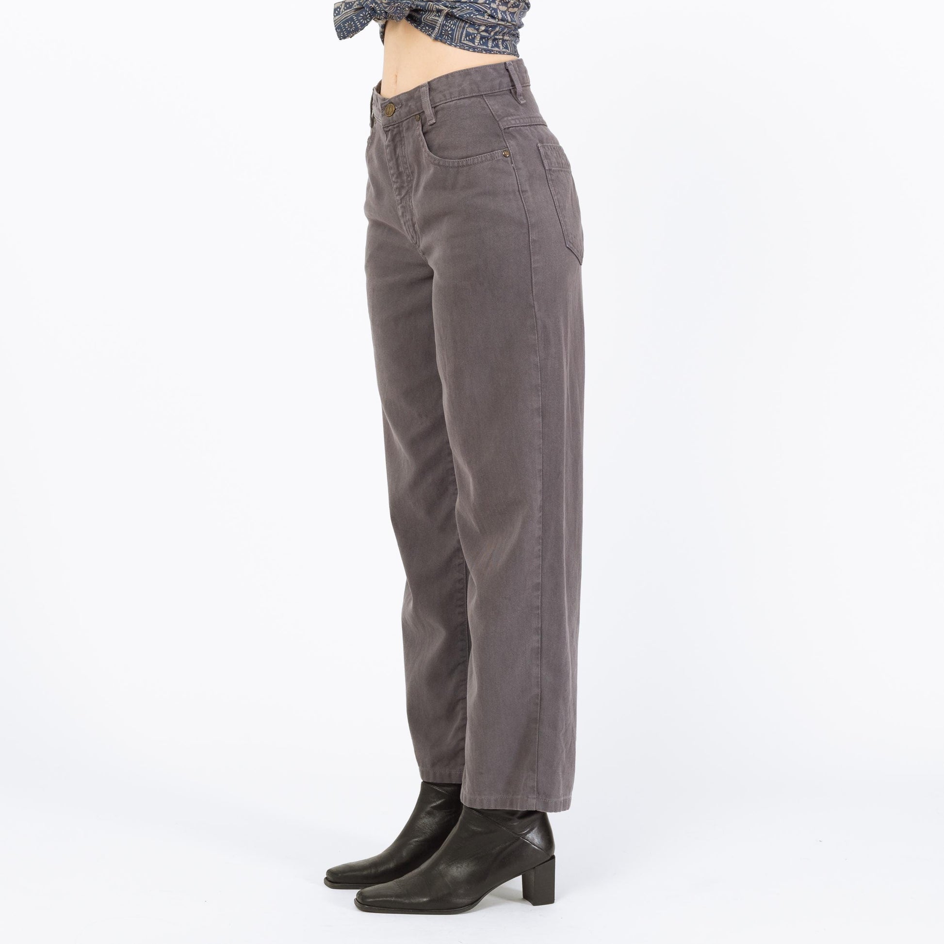 Vintage Y2K Grey Straight Leg Loose Fit Jeans - Small, 27" Waist | Vintage High Waisted Denim Cropped Ankle Jeans