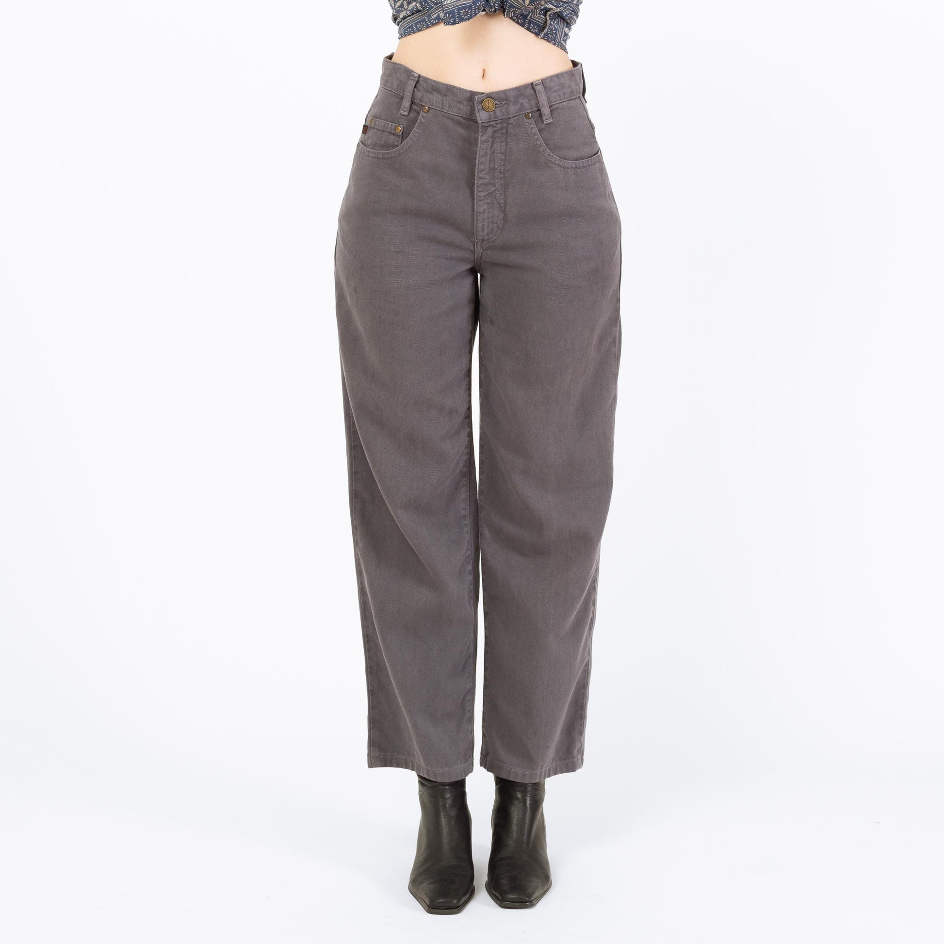 Vintage Y2K Grey Straight Leg Loose Fit Jeans - Small, 27" Waist | Vintage High Waisted Denim Cropped Ankle Jeans