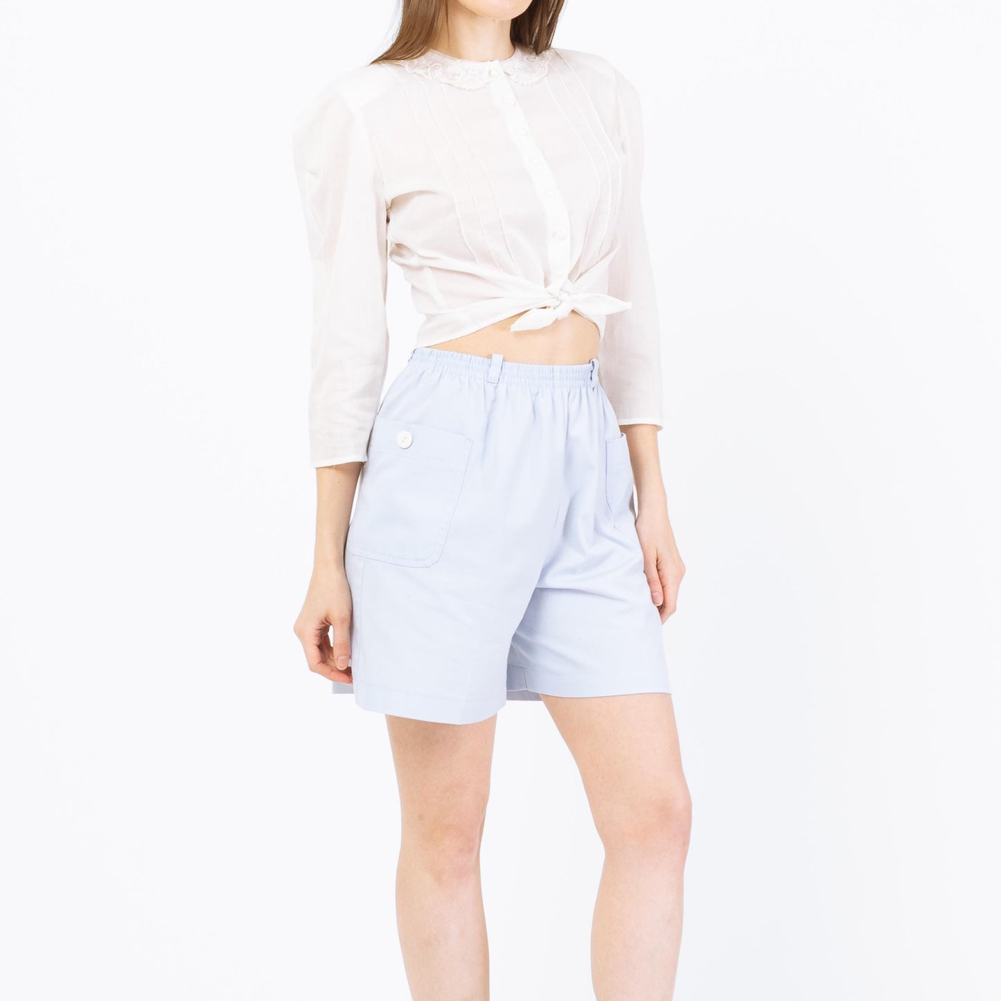 Vintage 70s Jantzen Baby Blue Casual Shorts - Small to Medium | Elastic Waist High Rise Wide Leg Summer Shorts
