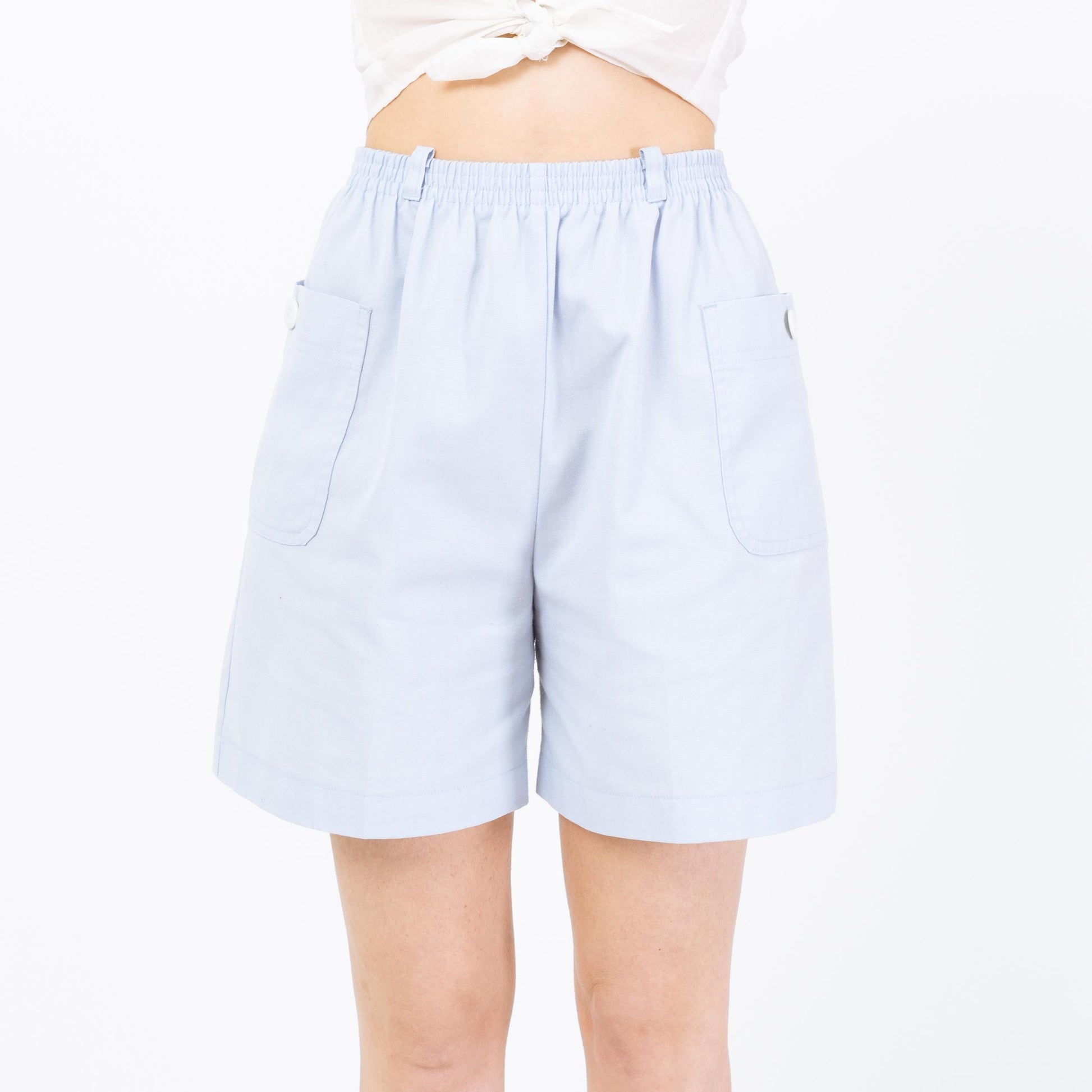 Vintage 70s Jantzen Baby Blue Casual Shorts - Small to Medium | Elastic Waist High Rise Wide Leg Summer Shorts