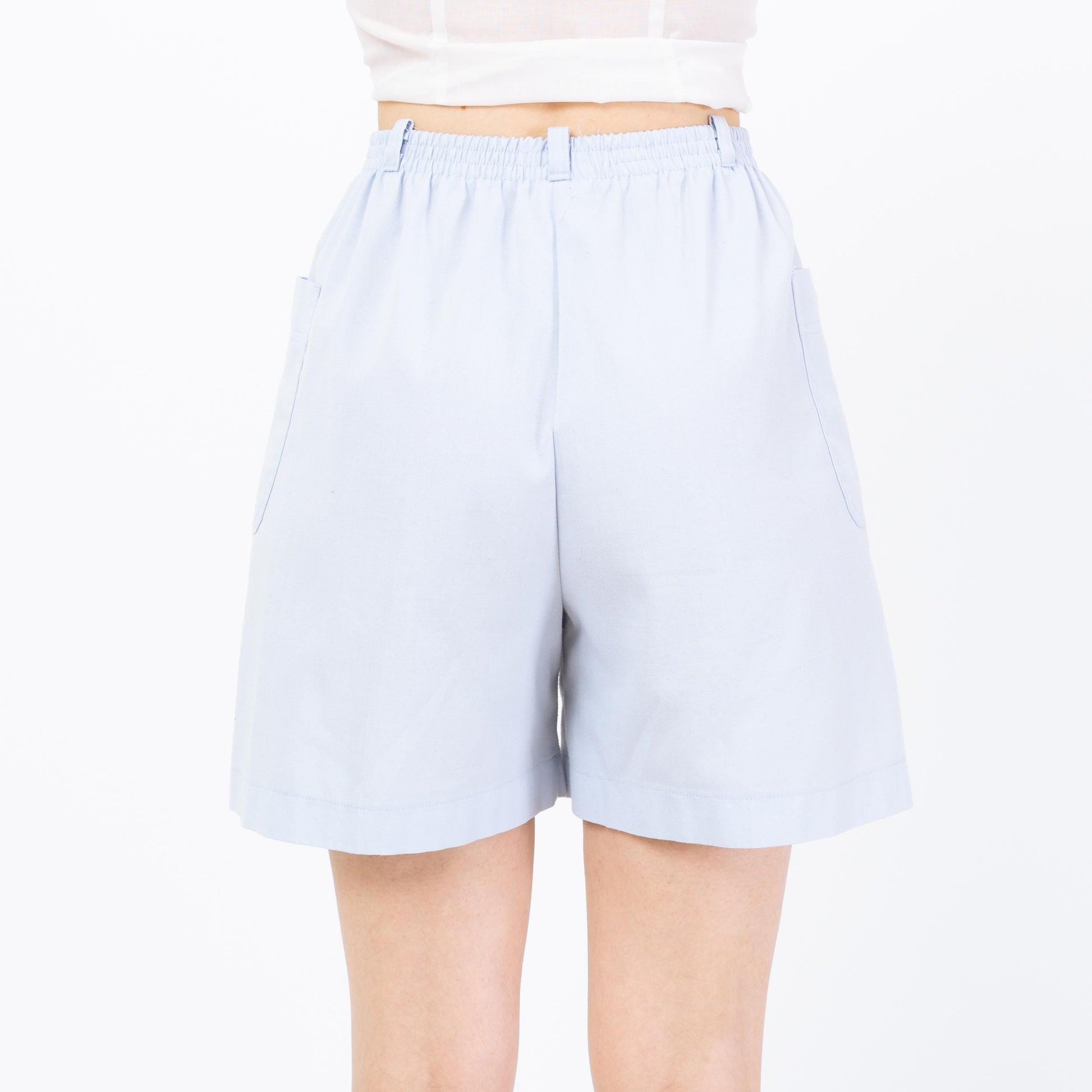 Vintage 70s Jantzen Baby Blue Casual Shorts - Small to Medium | Elastic Waist High Rise Wide Leg Summer Shorts
