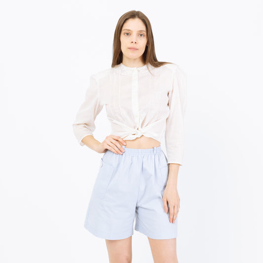 Vintage 70s White Lace Peter Pan Collar Blouse, NWT - Small | Boho Button Up Long Sleeve Sheer Top