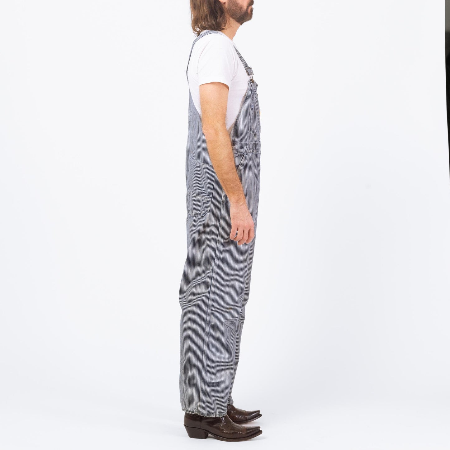 Vintage 1950s Hercules Railroad Striped Overalls - 38x29 | 50s Lone Star Beer Patch Workwear Jumpsuit