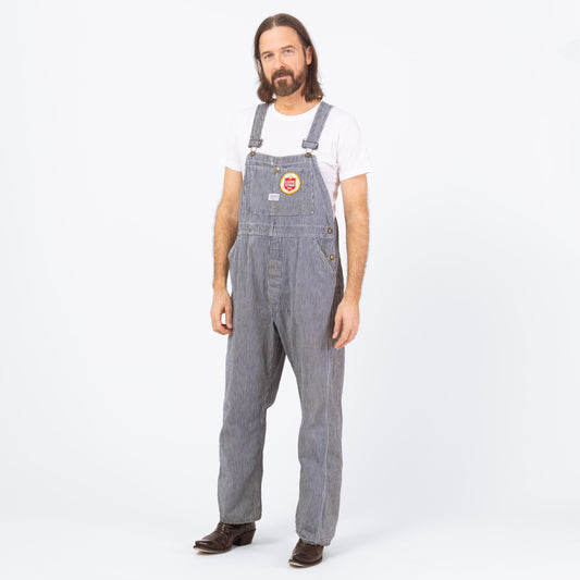 Vintage 1950s Hercules Railroad Striped Overalls - 38x29 | 50s Lone Star Beer Patch Workwear Jumpsuit