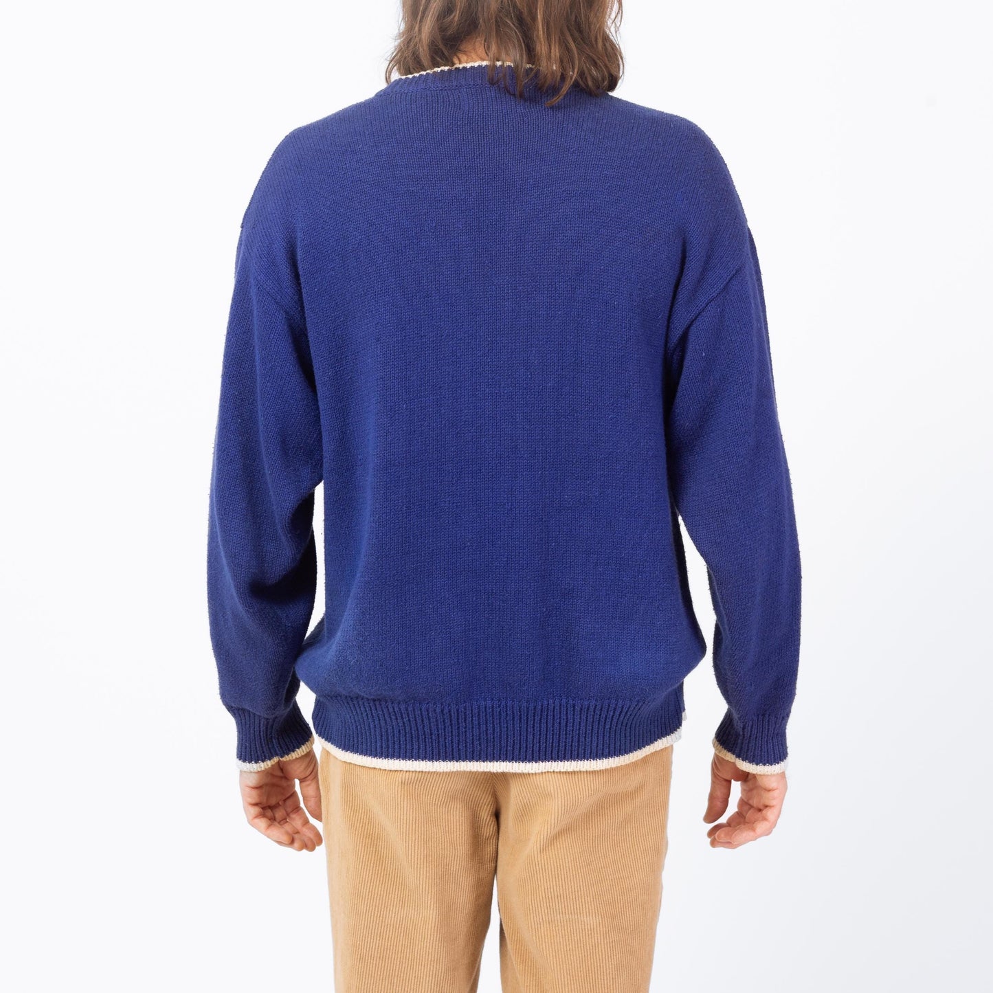 Vintage 90s Par Four Golf Stamp Sweater - Large | Blue Cotton Ramie Novelty Knit Pullover
