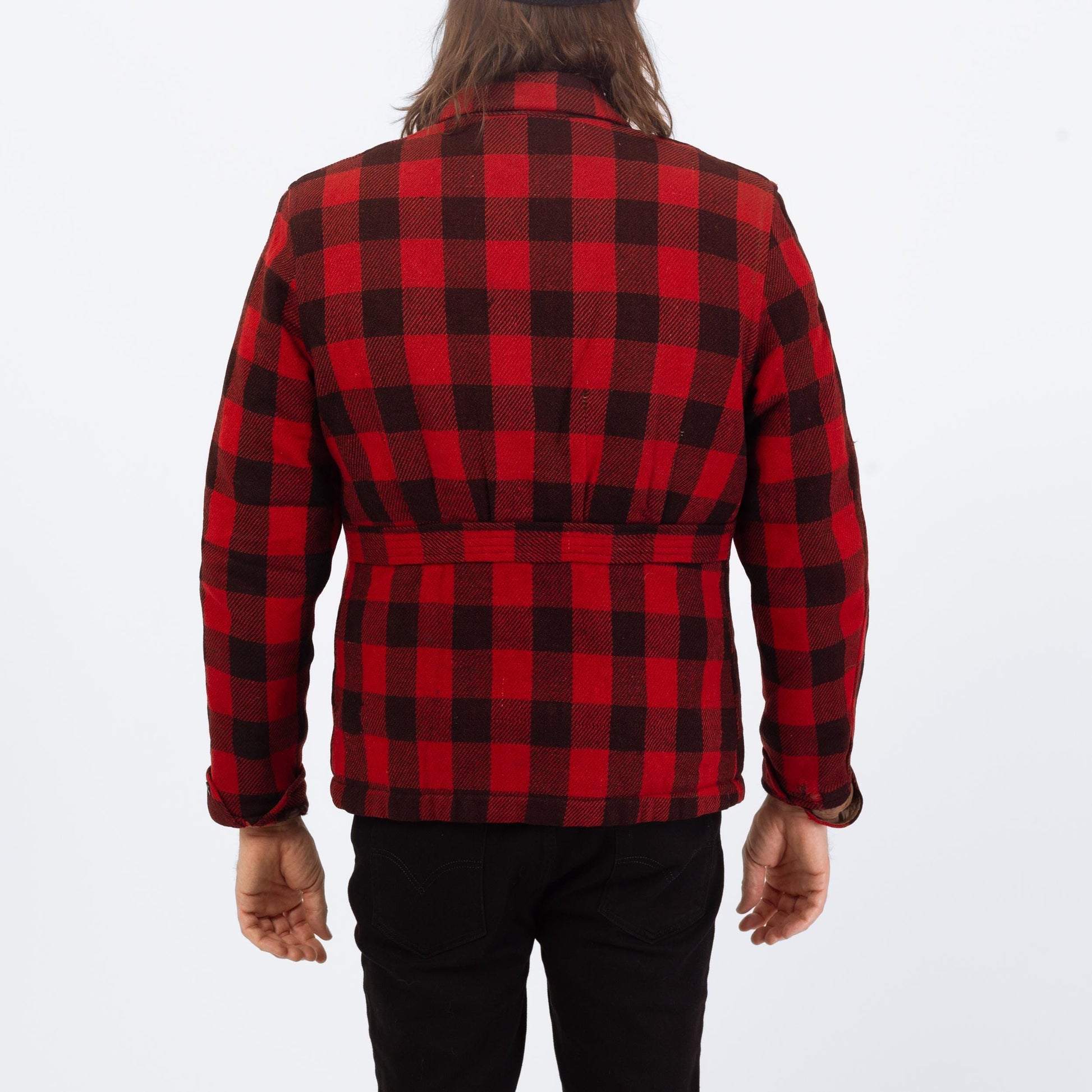 Vintage 50s Buffalo Plaid Jacket - Medium | Distressed Zip Up Hunting Field Coat