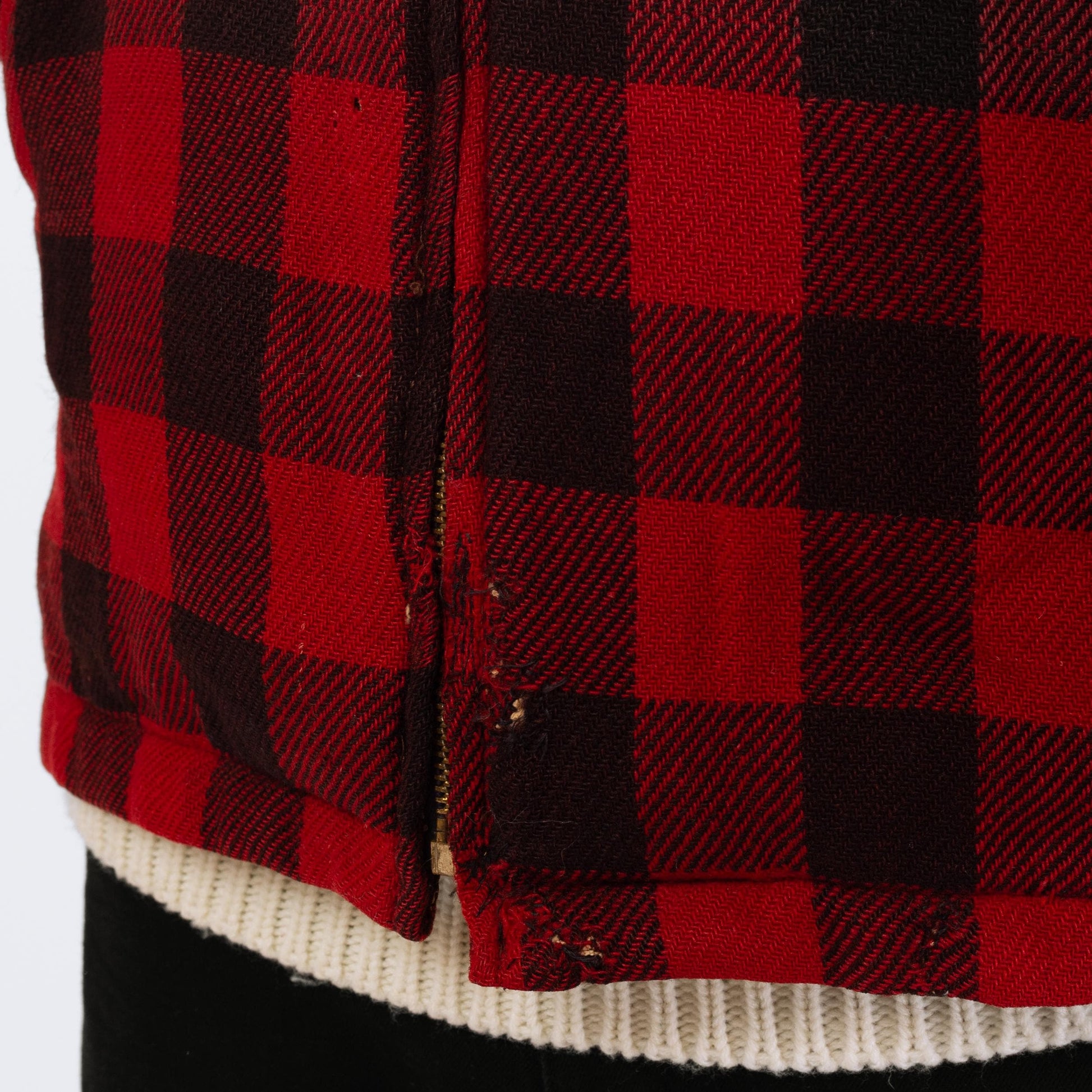 Vintage 50s Buffalo Plaid Jacket - Medium | Distressed Zip Up Hunting Field Coat