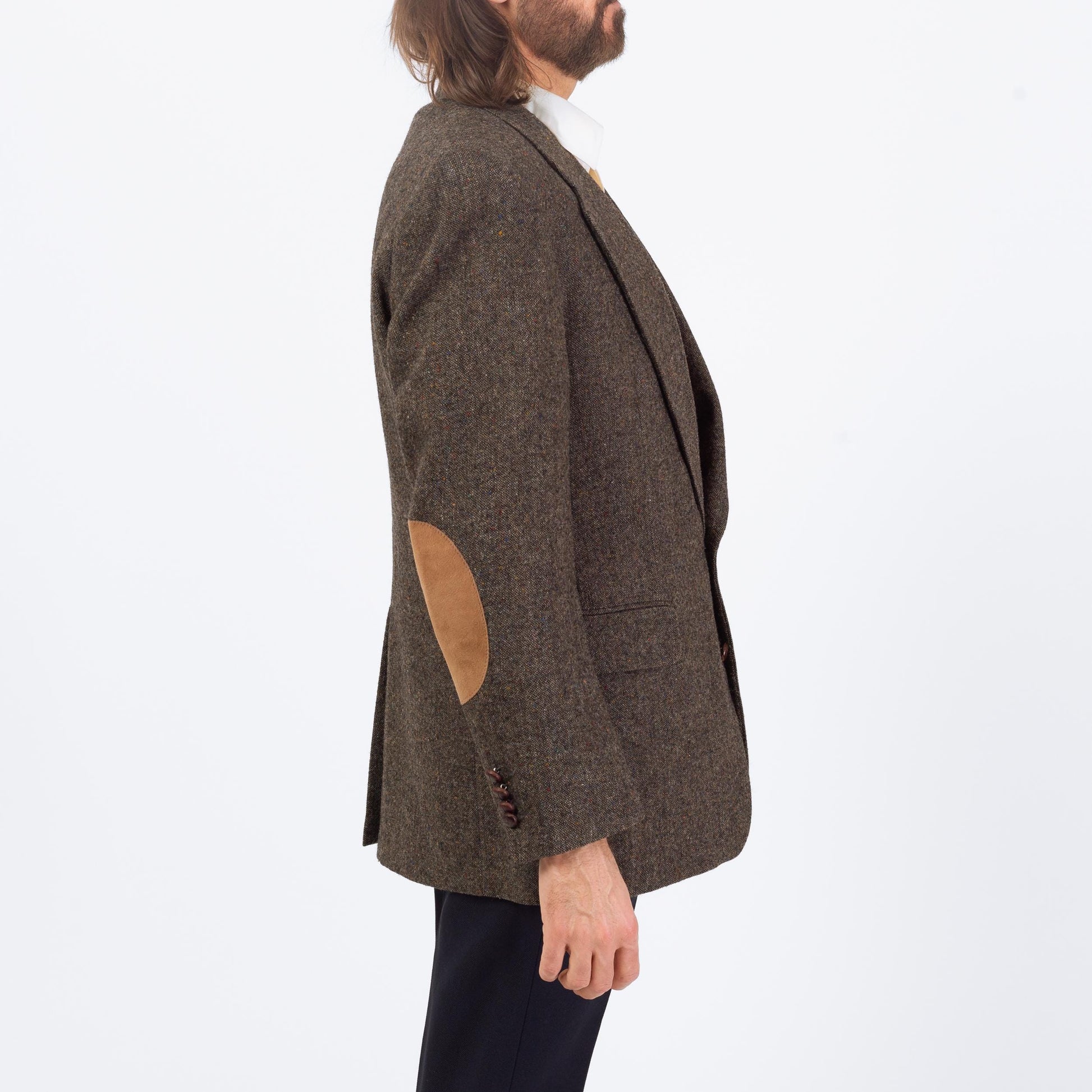 Vintage 90s Grey Tweed Elbow Patch Sport Coat - Large, Size 43 | Preppy Single Breasted Suede Trim Blazer Suit Jacket