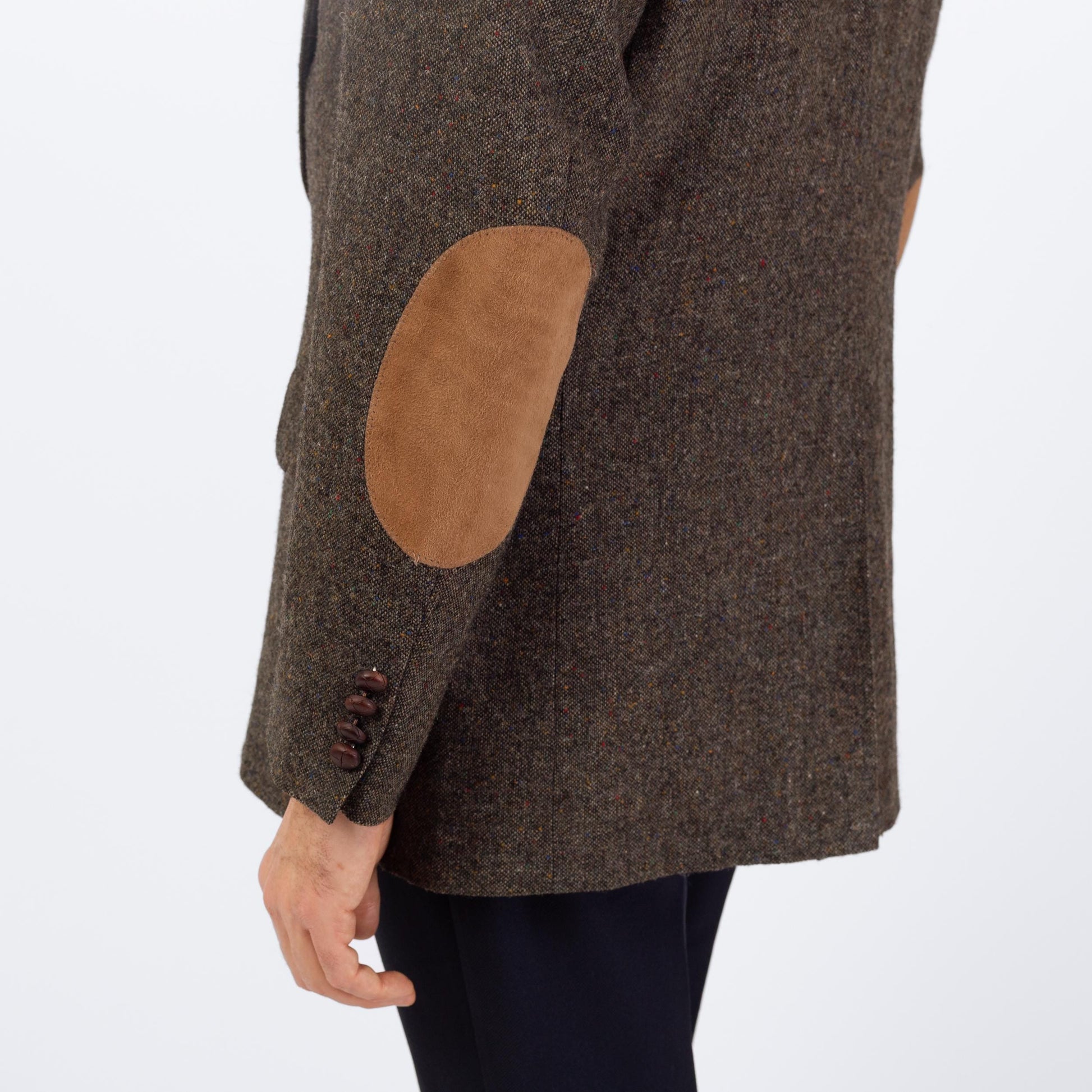 Vintage 90s Grey Tweed Elbow Patch Sport Coat - Large, Size 43 | Preppy Single Breasted Suede Trim Blazer Suit Jacket