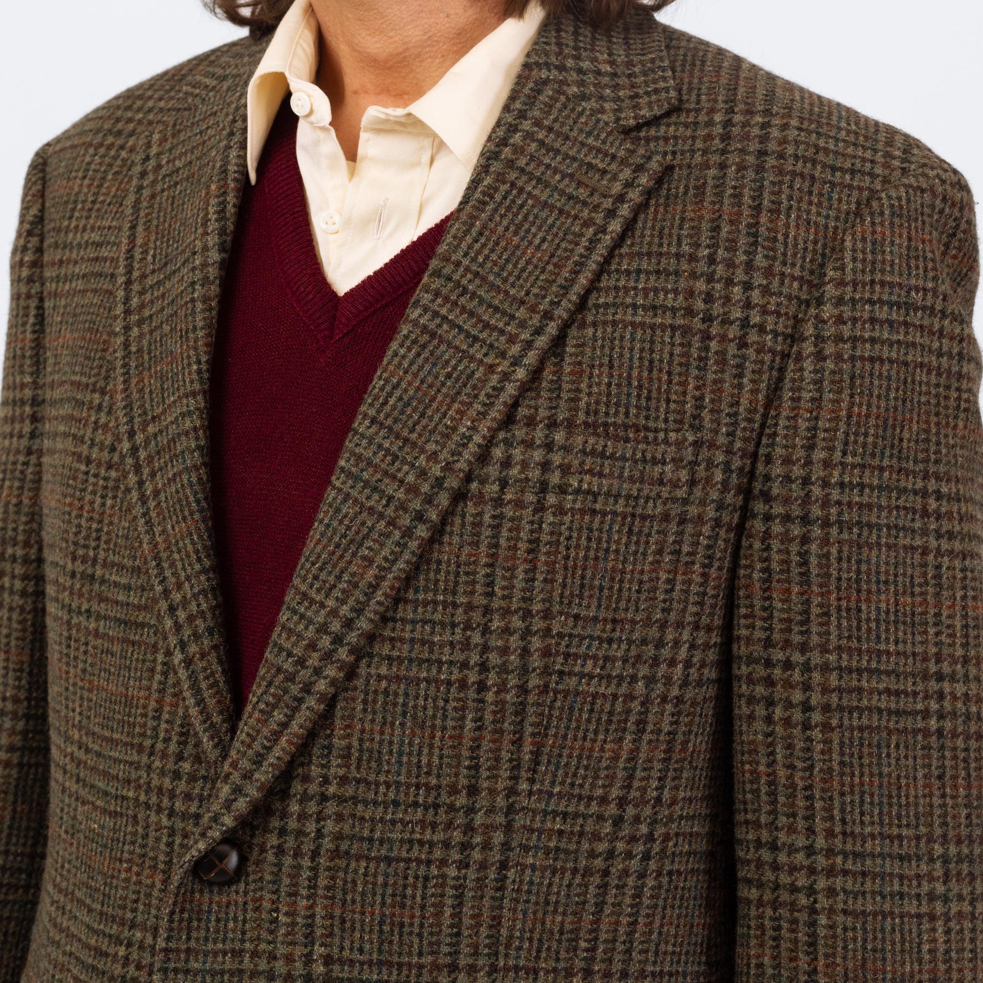 Vintage 90s Ralph Lauren Tweed Elbow Patch Sport Coat - Large, Size 42 | Preppy Single Breasted Suede Trim Blazer Suit Jacket