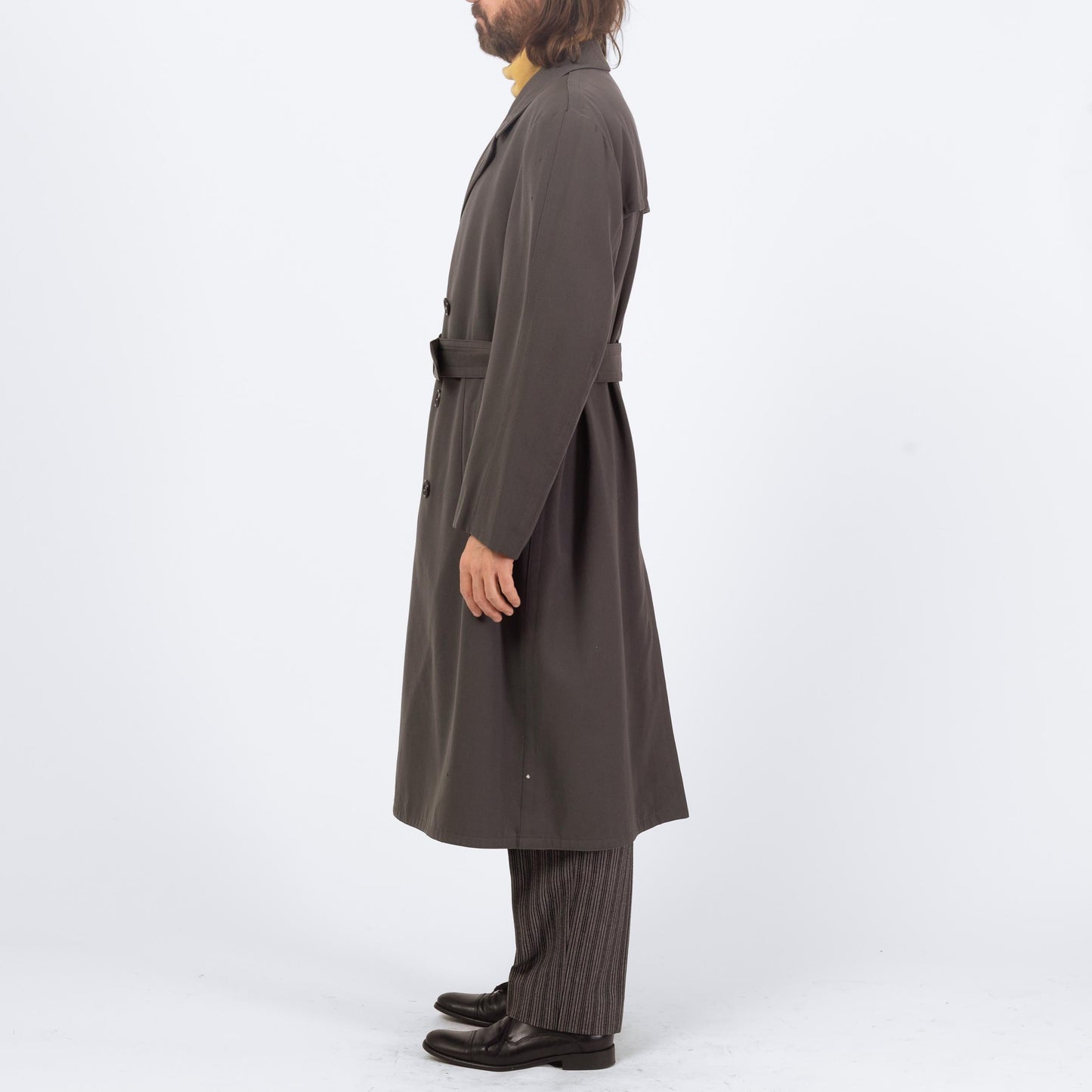 Vintage 60s Dove Grey Wool Belted Military Trench Coat - Extra Large | Bulag Munchen German Army Lined Overcoat Long Jacket