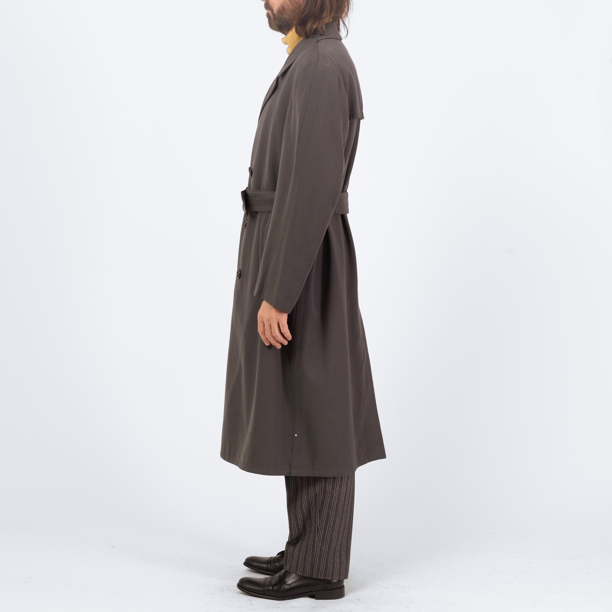 Vintage 60s Dove Grey Wool Belted Military Trench Coat - Extra Large | Bulag Munchen German Army Lined Overcoat Long Jacket