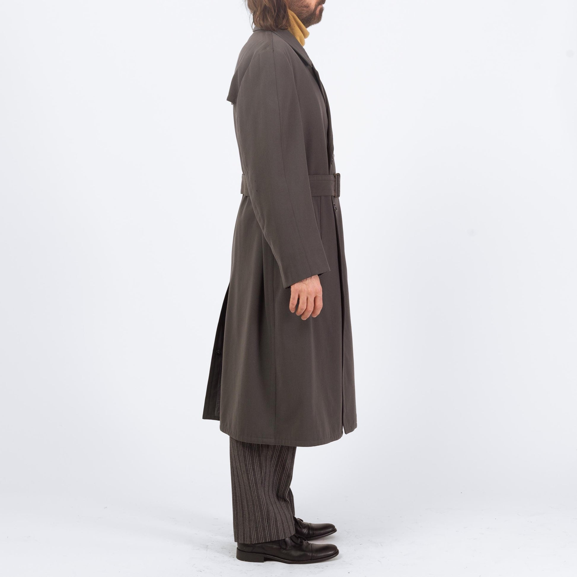 Vintage 60s Dove Grey Wool Belted Military Trench Coat - Extra Large | Bulag Munchen German Army Lined Overcoat Long Jacket