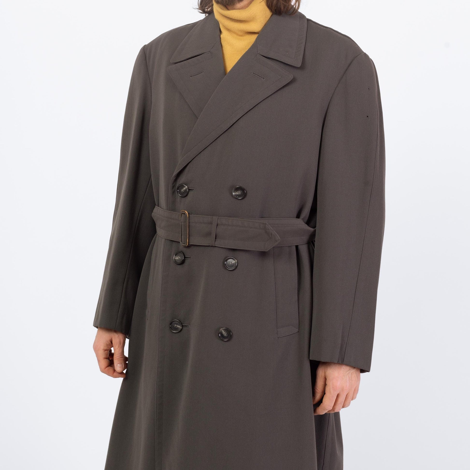 Vintage 60s Dove Grey Wool Belted Military Trench Coat - Extra Large | Bulag Munchen German Army Lined Overcoat Long Jacket
