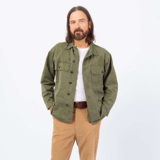 Vintage 1940s WWII Herringbone Twill Field Jacket - Small | 40s HBT US Army Military Jacket