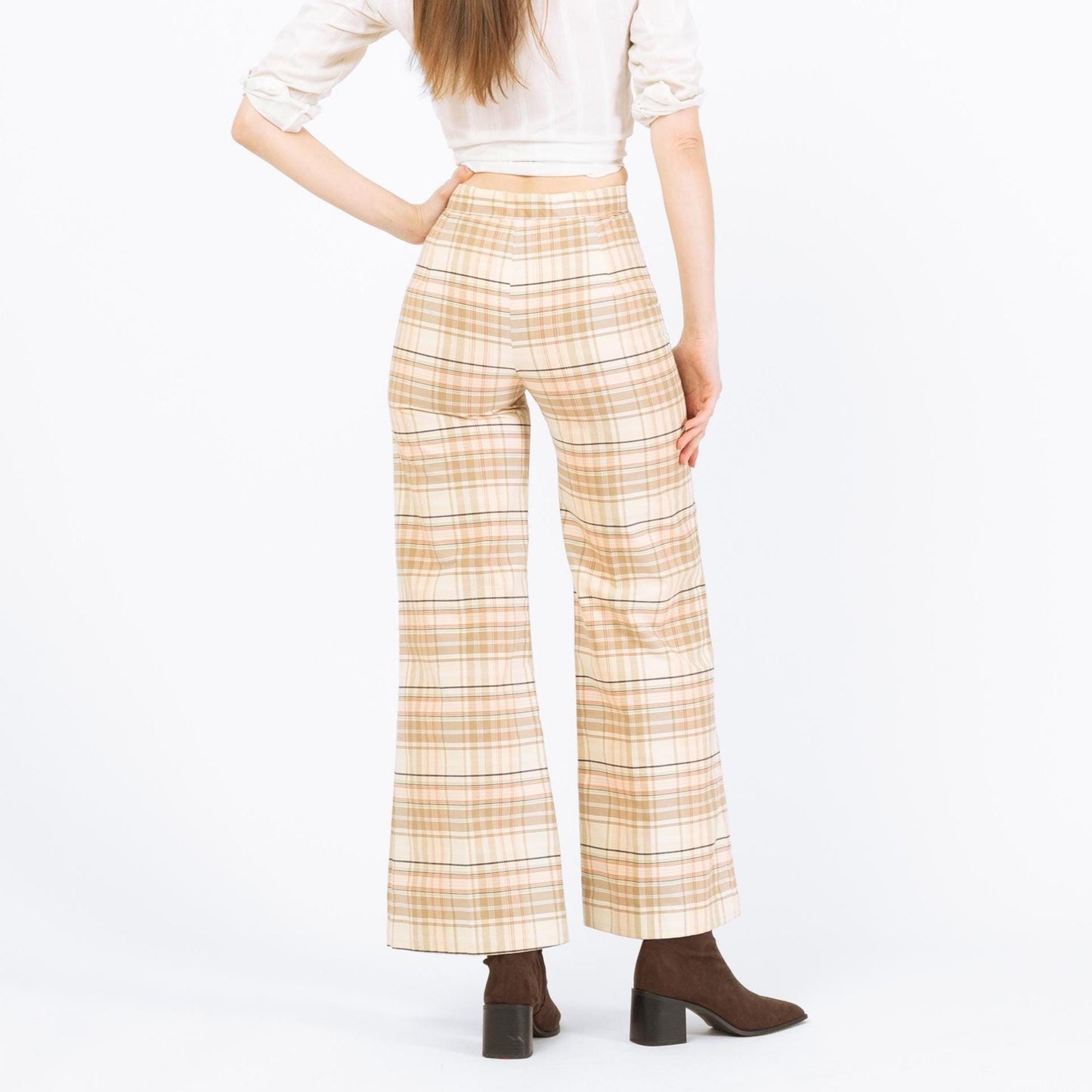 Vintage 70s Plaid Flared Pants - Extra Small, 26" Waist | High Rise Bell Bottoms