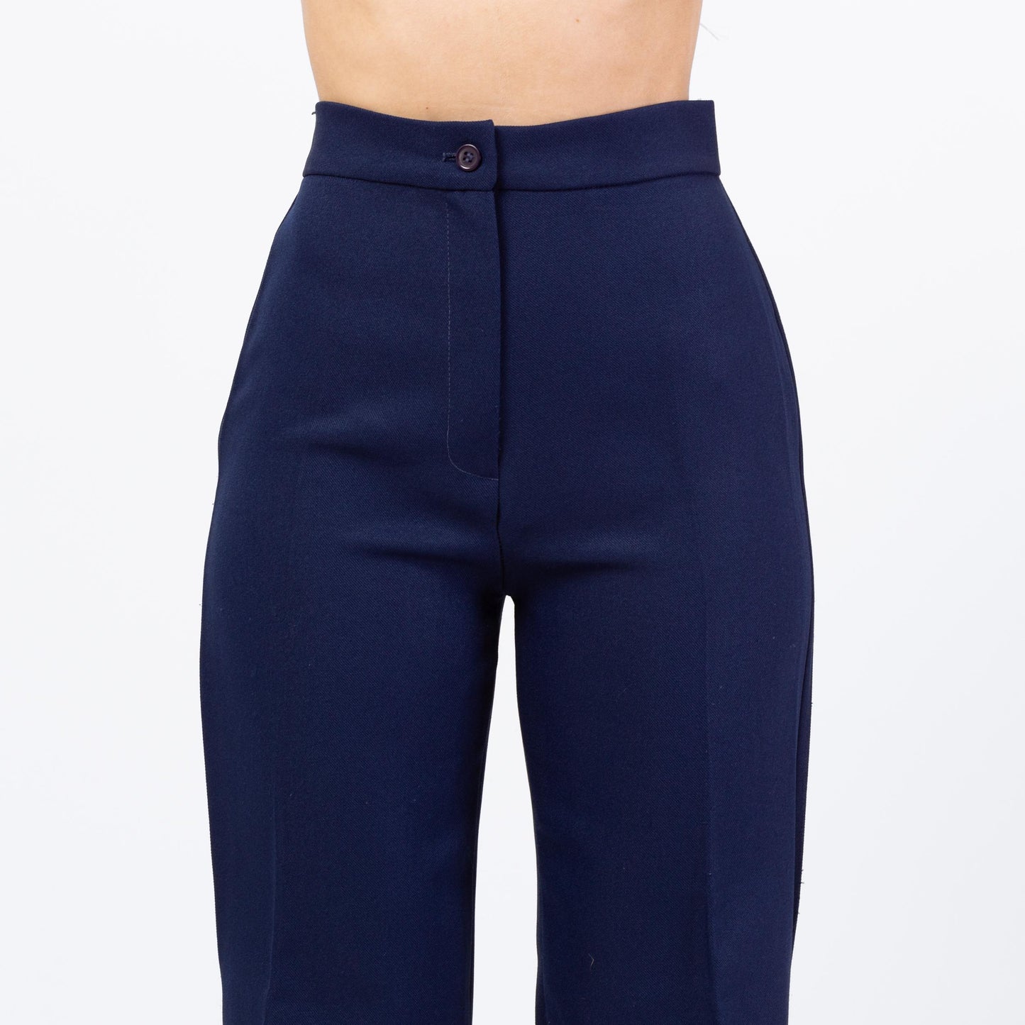 Vintage 70s Navy Blue High Waisted Pants - Extra Small, 24" Waist | Retro Bootcut Leg Trousers