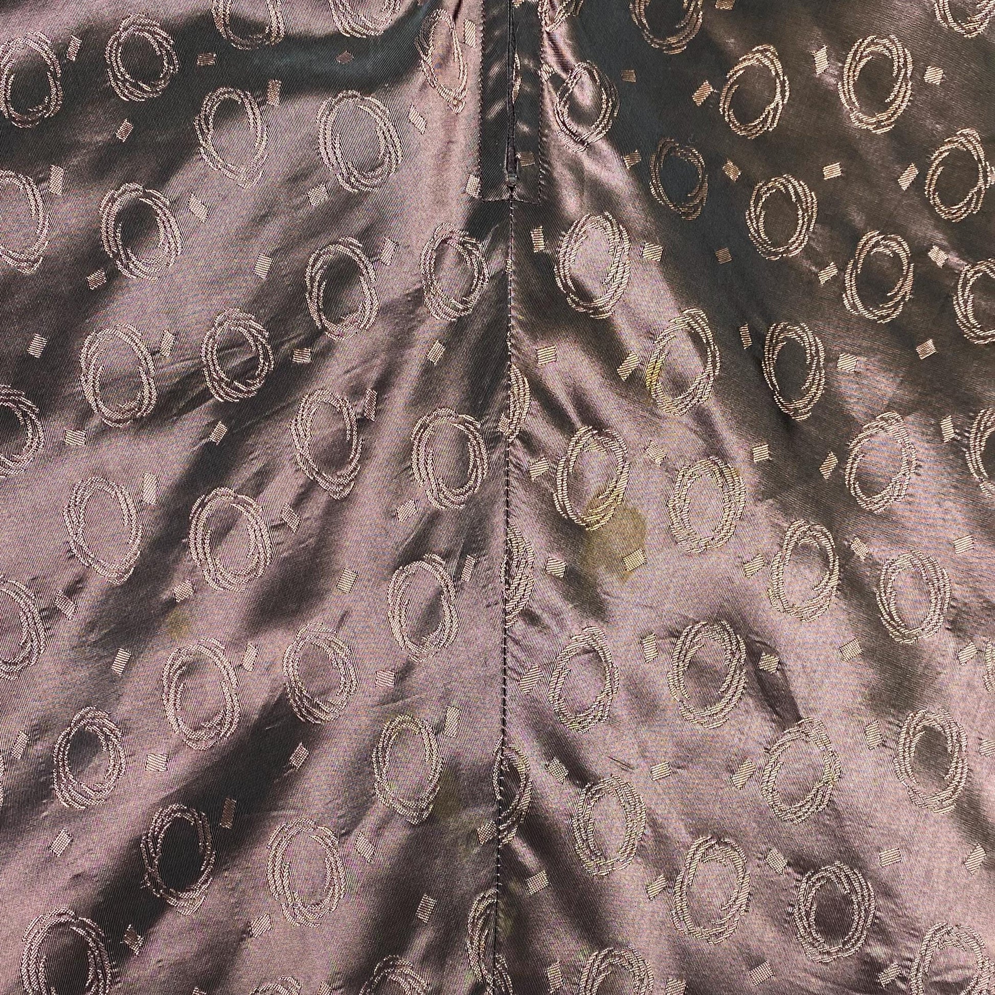 Vintage 1940s Brown Taffeta Swirl Print Deco Midi Dress - Small | Retro 40s Fit & Flare Belted Shirtwaist Dress