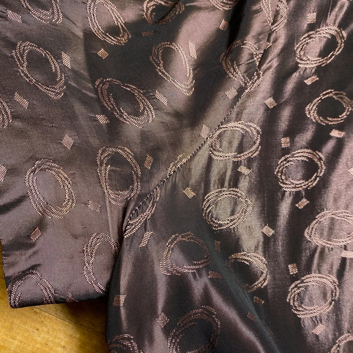 Vintage 1940s Brown Taffeta Swirl Print Deco Midi Dress - Small | Retro 40s Fit & Flare Belted Shirtwaist Dress