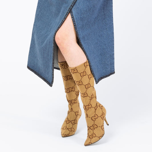 Gucci x Balenciaga Monogram Knife Boots - Size 36 | Hacker Project Designer High Heel Sock Boots