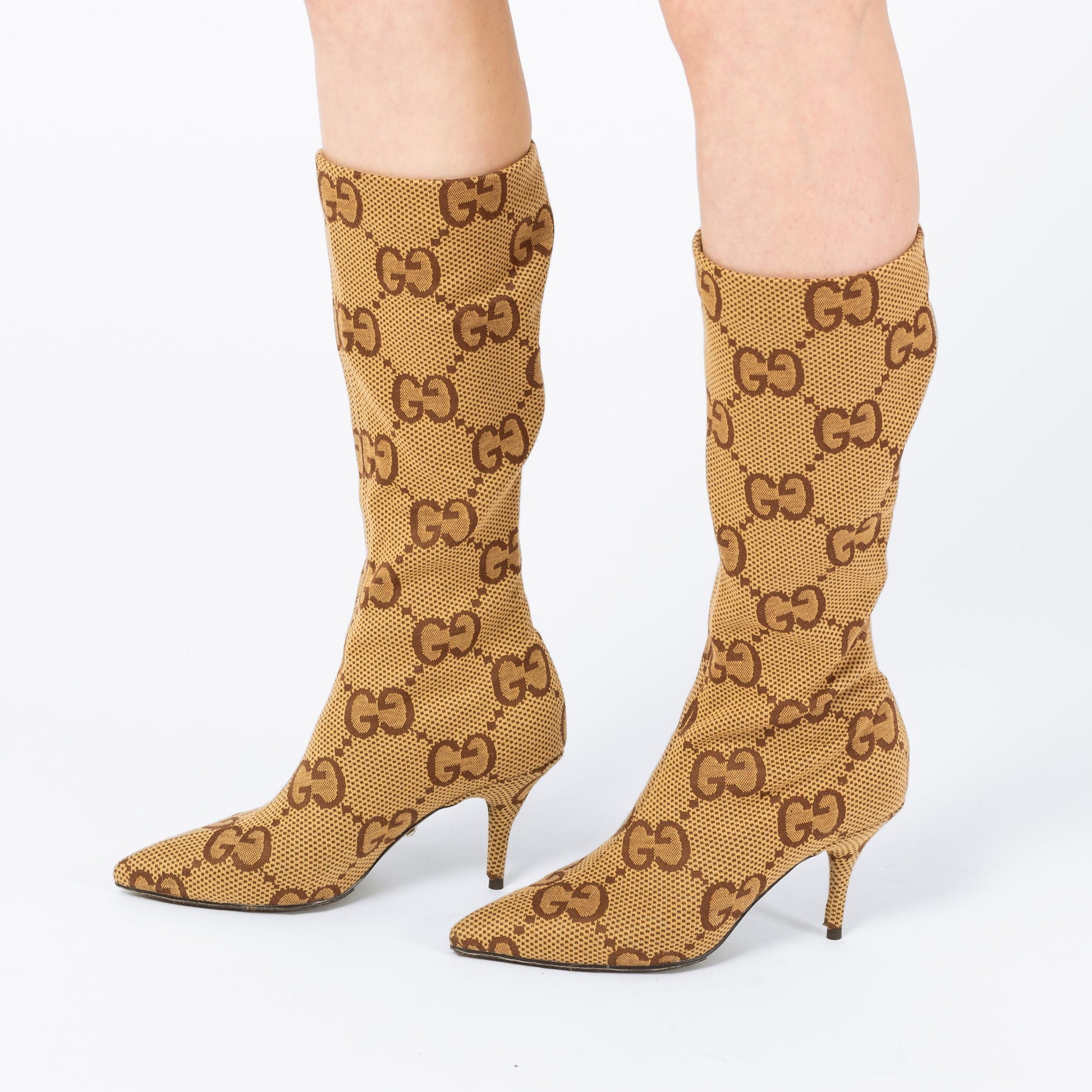 Gucci x Balenciaga Monogram Knife Boots - Size 36 | Hacker Project Designer High Heel Sock Boots