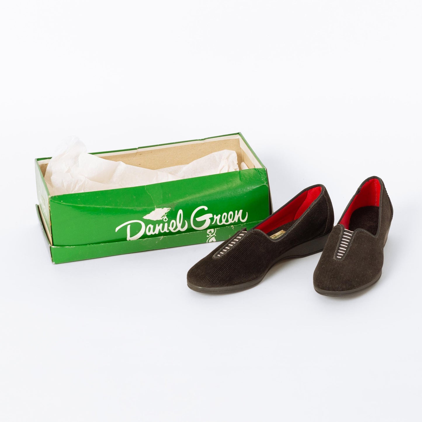 Vintage 50s 60s Daniel Green Black Corduroy Slippers - Size 5.5 | NOS Boudoir House Shoes Slip On Flats