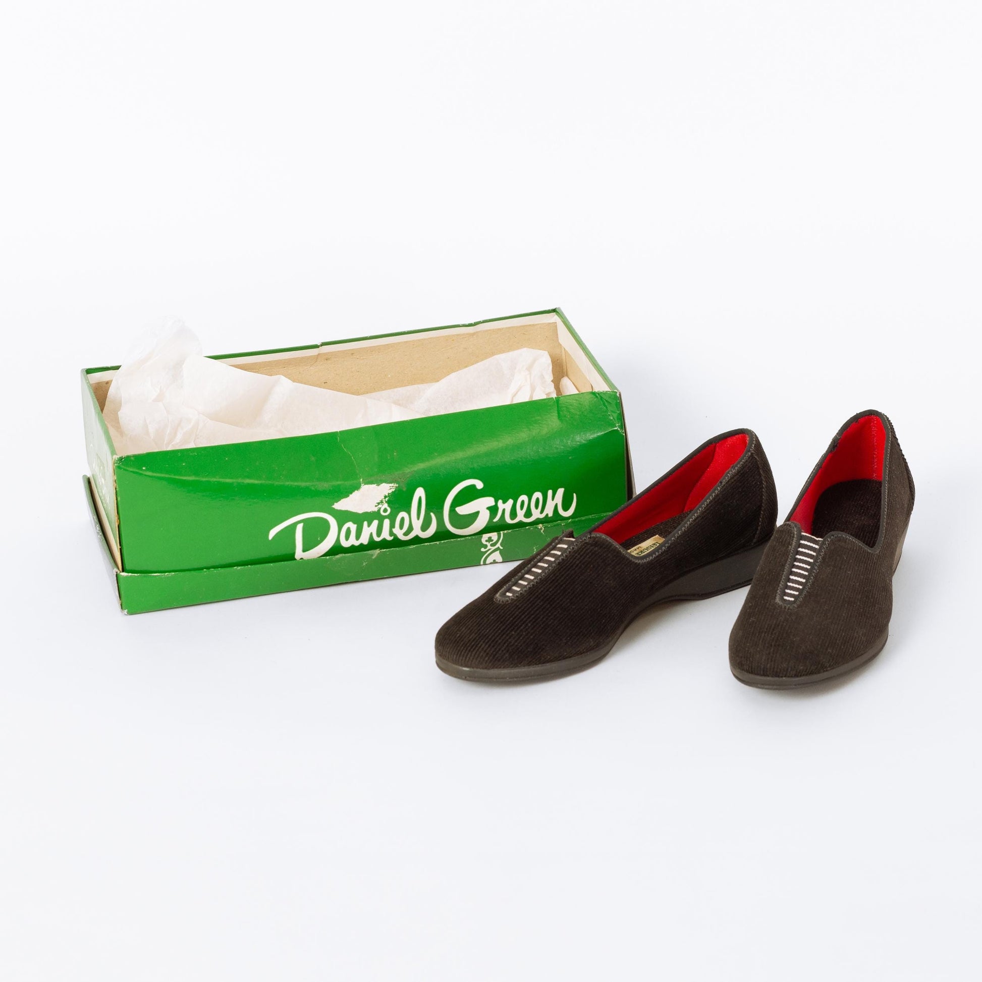 Vintage 50s 60s Daniel Green Black Corduroy Slippers - Size 5.5 | NOS Boudoir House Shoes Slip On Flats
