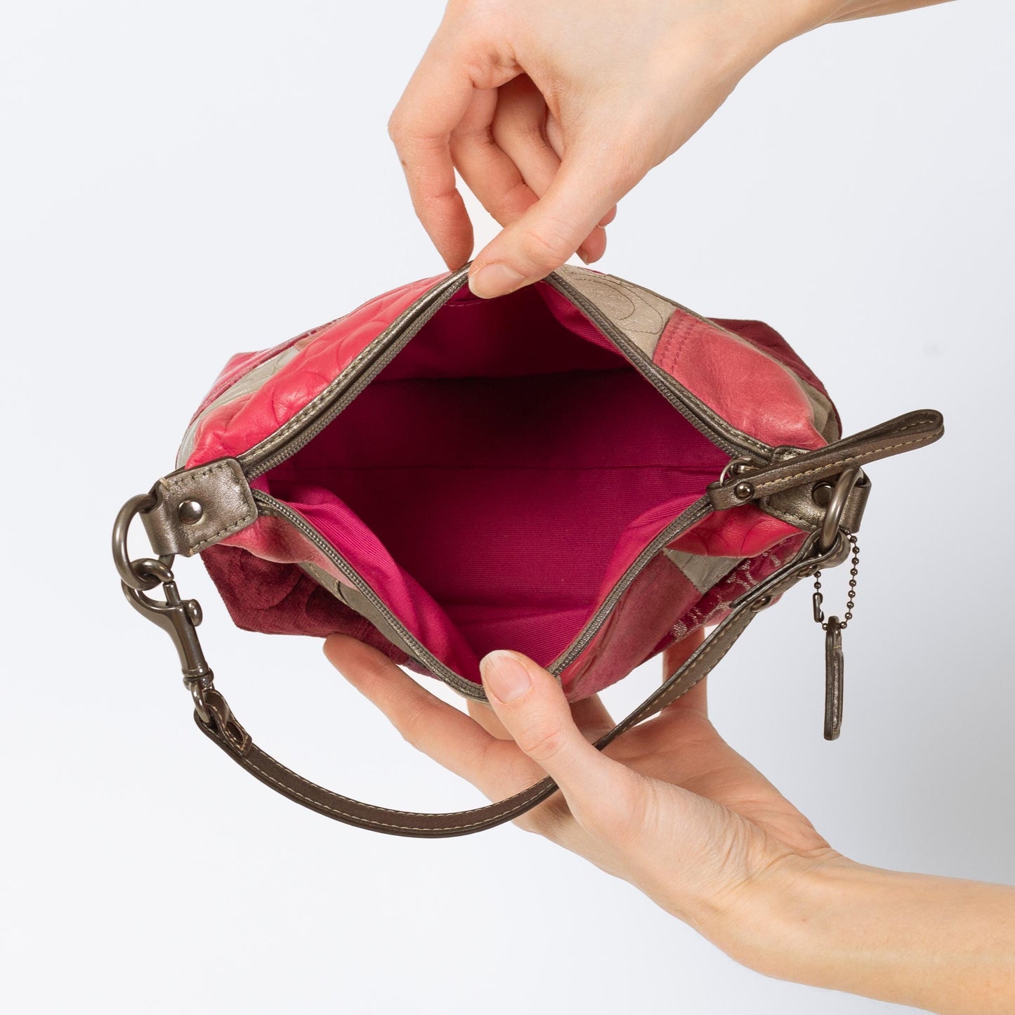 Vintage Coach Pink Patchwork Demi Shoulder Bag | Y2K Signature Monogram Print Leather Purse