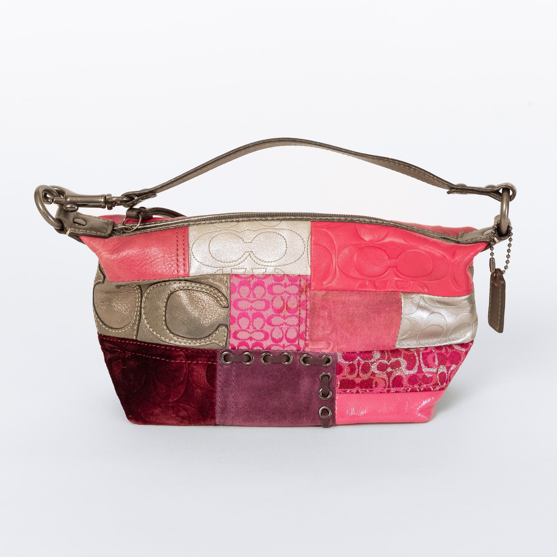 Vintage Coach Pink Patchwork Demi Shoulder Bag | Y2K Signature Monogram Print Leather Purse