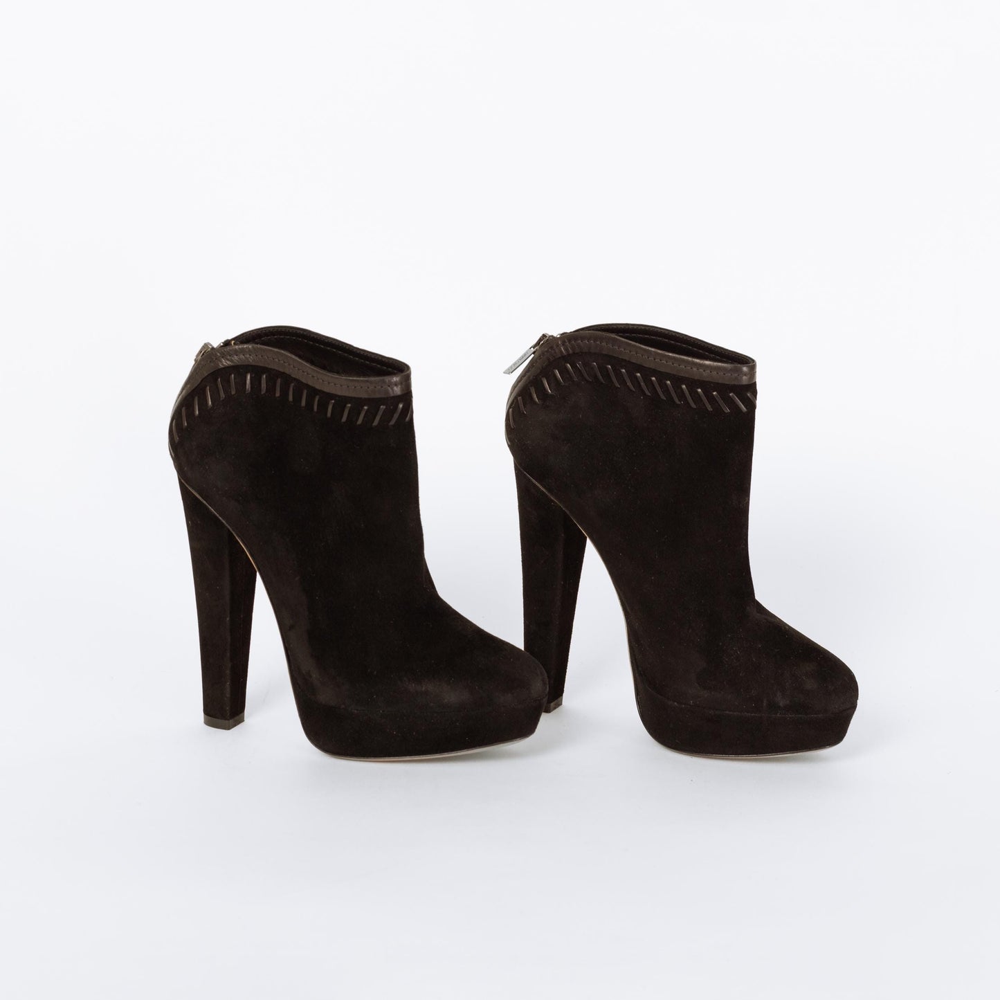 Jimmy Choo Black Suede Evans Ankle Booties - Size 36.5 | Designer Leather Whipstitch Platform Heels
