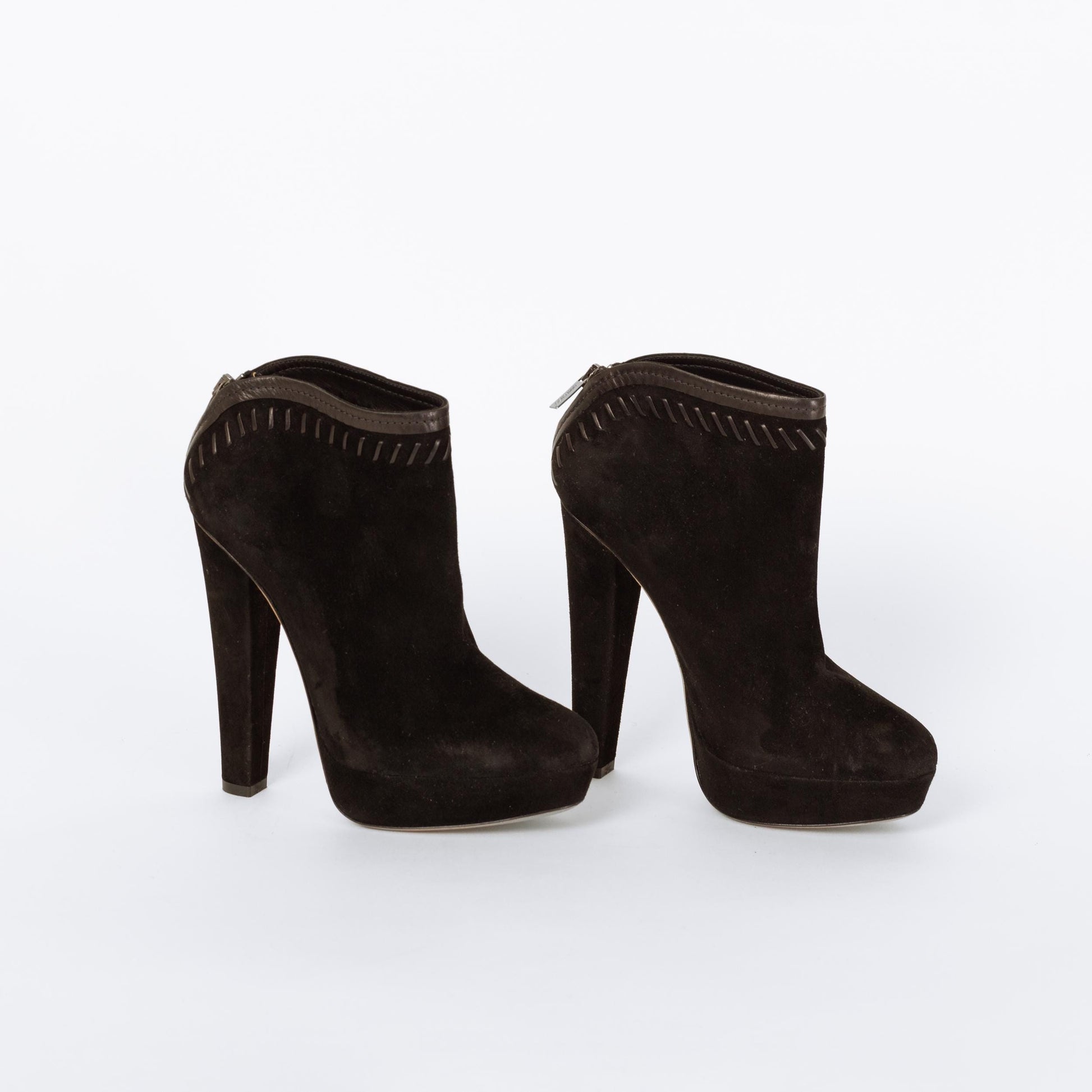 Jimmy Choo Black Suede Evans Ankle Booties - Size 36.5 | Designer Leather Whipstitch Platform Heels