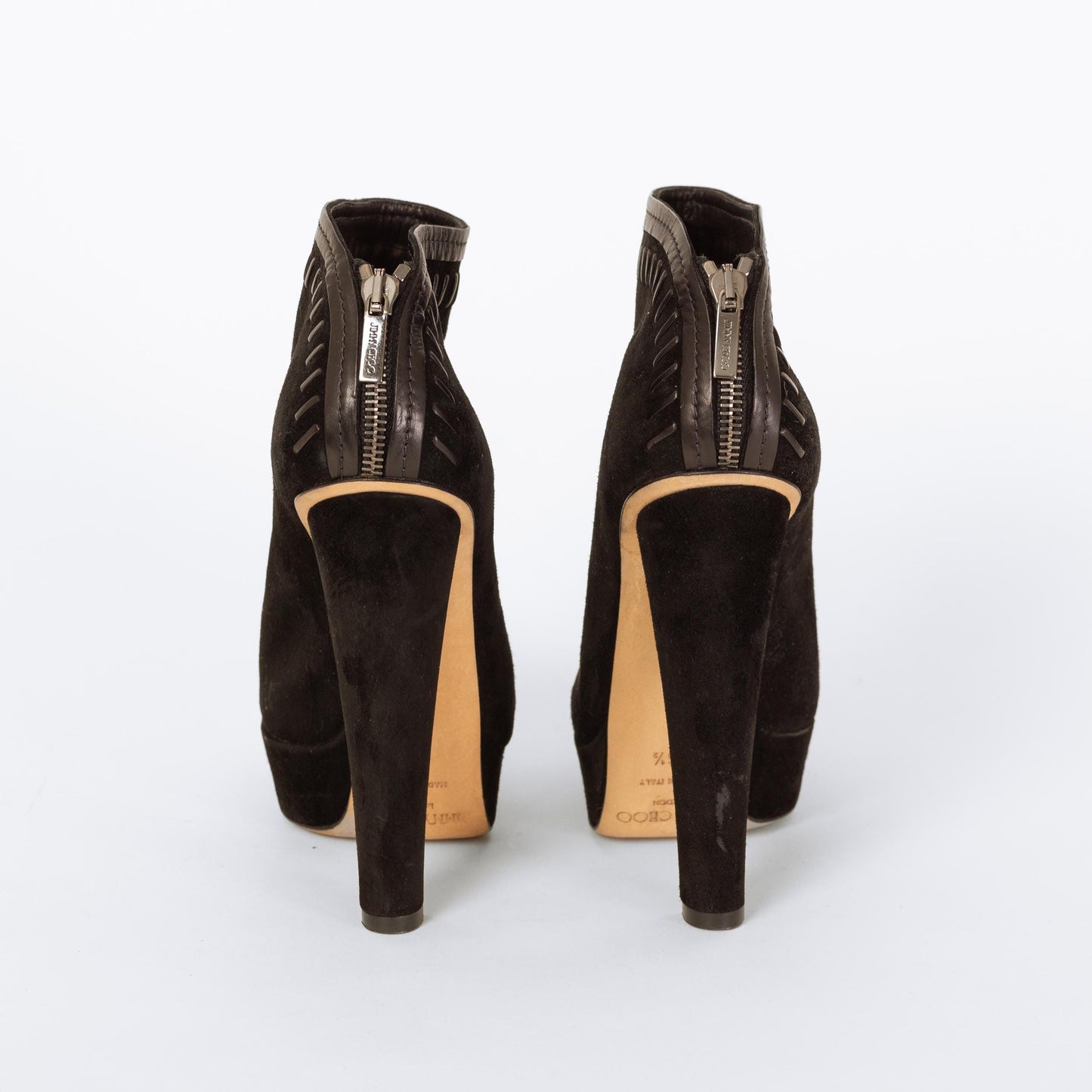 Jimmy Choo Black Suede Evans Ankle Booties - Size 36.5 | Designer Leather Whipstitch Platform Heels