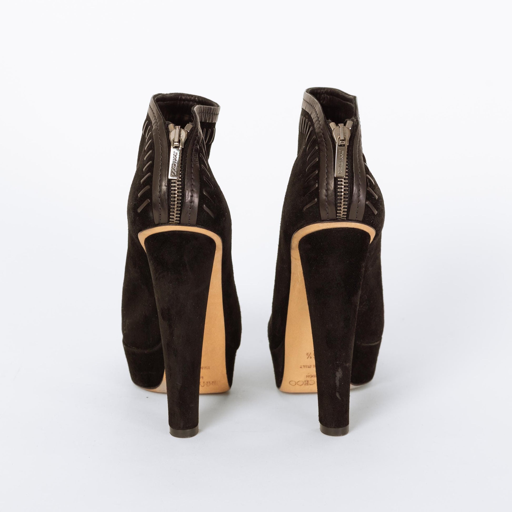 Jimmy Choo Black Suede Evans Ankle Booties - Size 36.5 | Designer Leather Whipstitch Platform Heels
