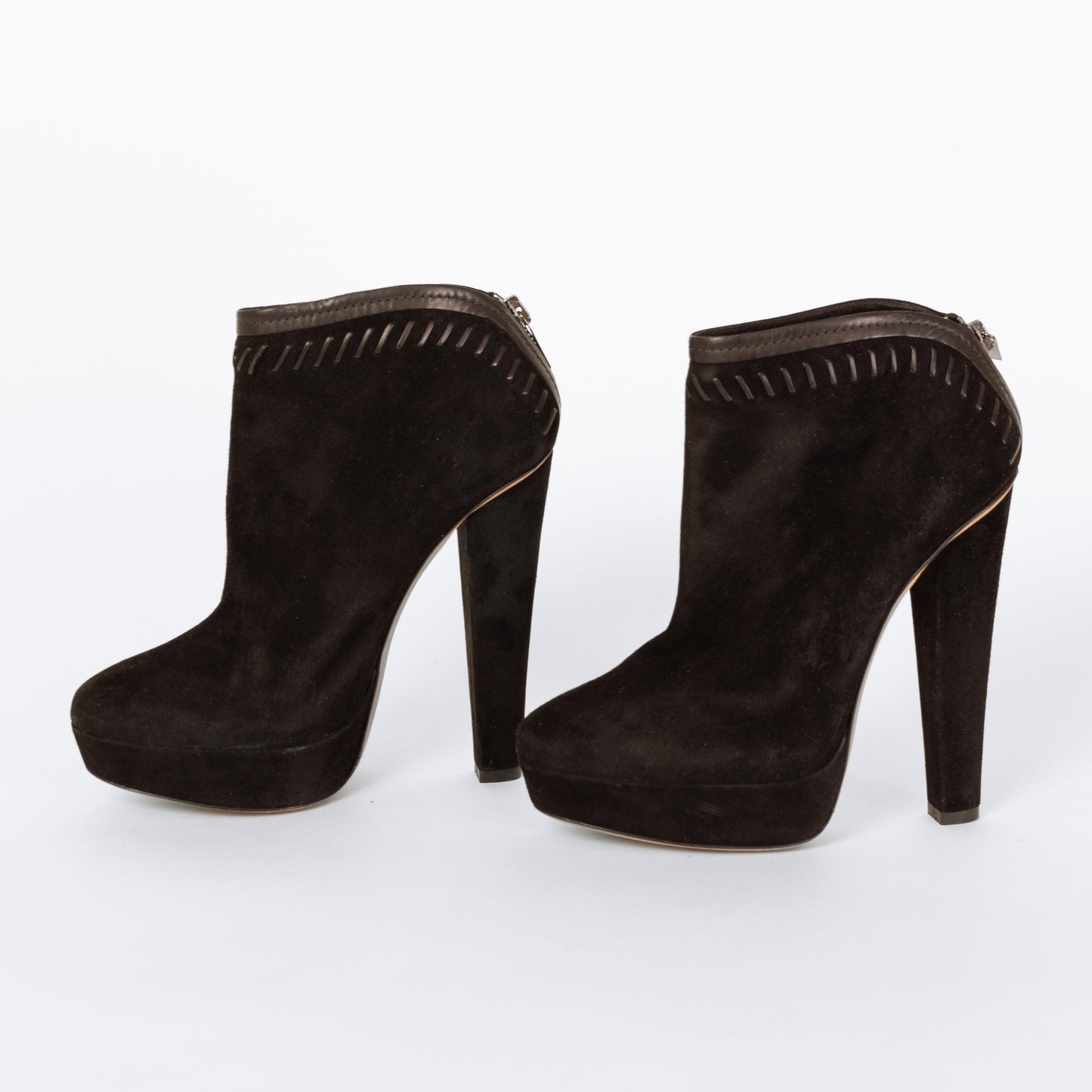 Jimmy Choo Black Suede Evans Ankle Booties - Size 36.5 | Designer Leather Whipstitch Platform Heels