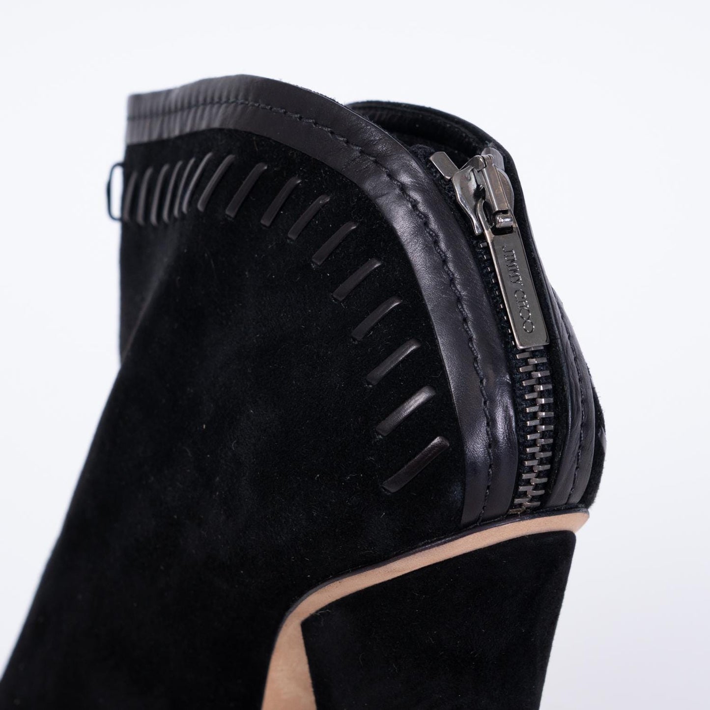 Jimmy Choo Black Suede Evans Ankle Booties - Size 36.5 | Designer Leather Whipstitch Platform Heels