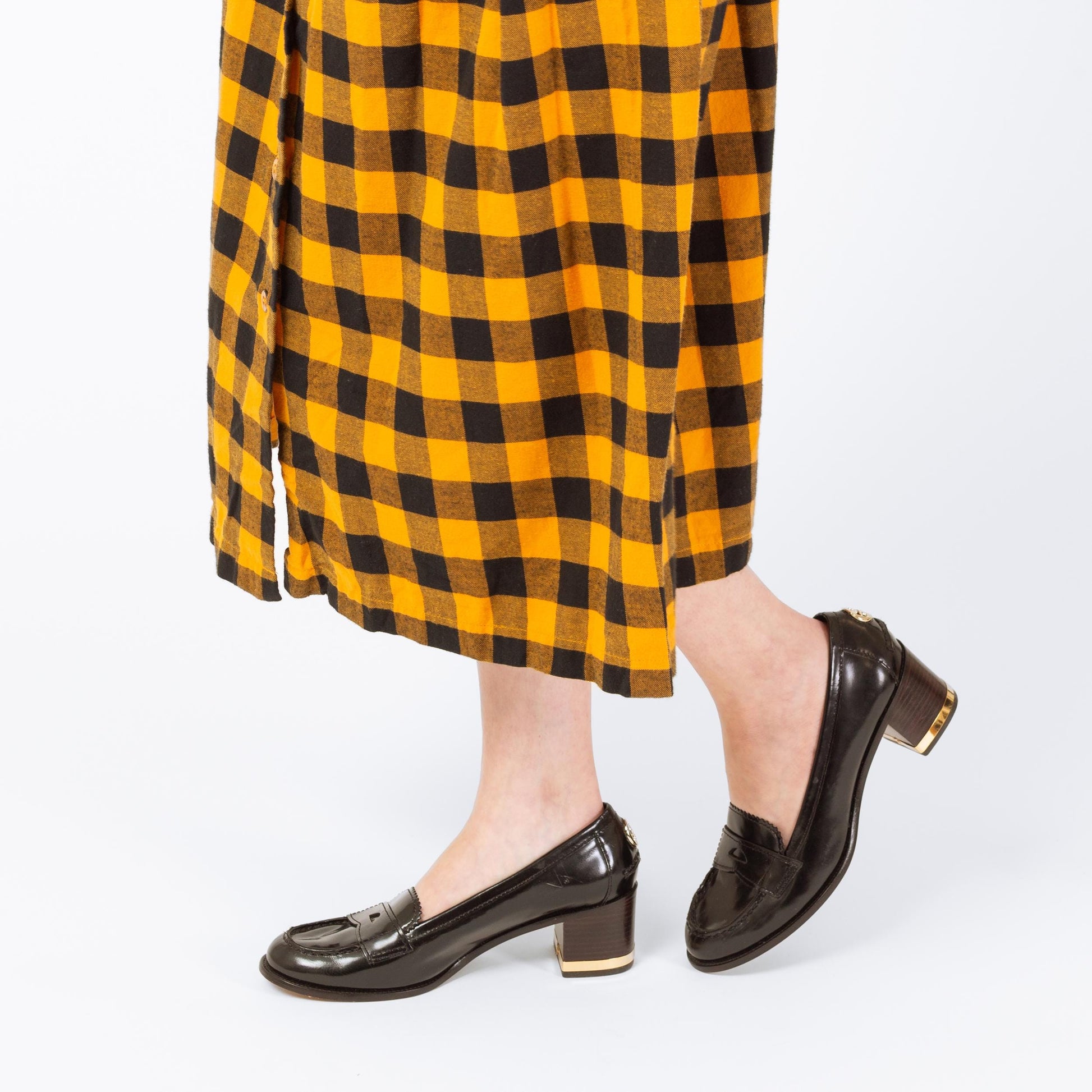 Tory Burch Black Leather Penny Loafer Pumps - Size 8.5 | Designer Logo Slip On Heels