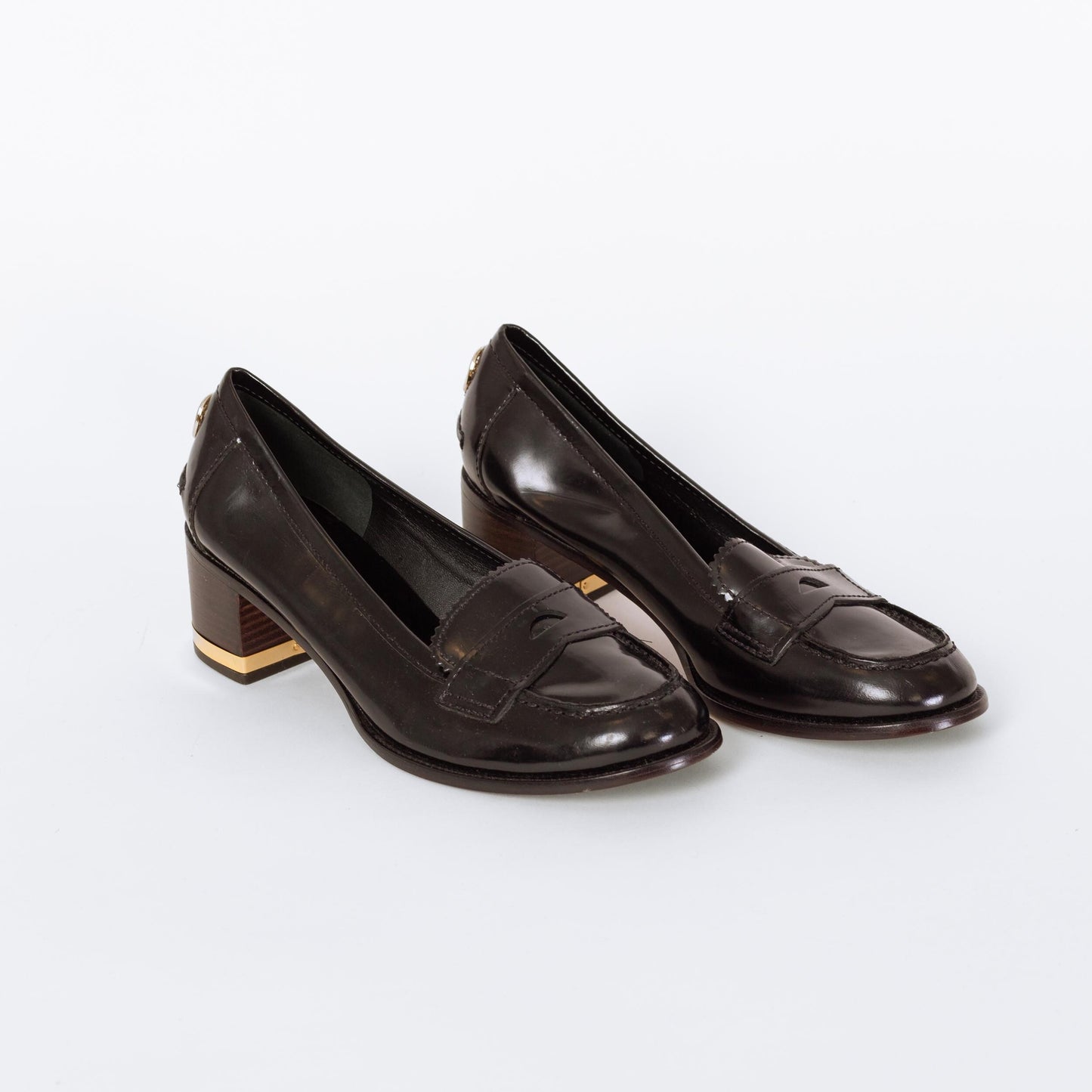 Tory Burch Black Leather Penny Loafer Pumps - Size 8.5 | Designer Logo Slip On Heels