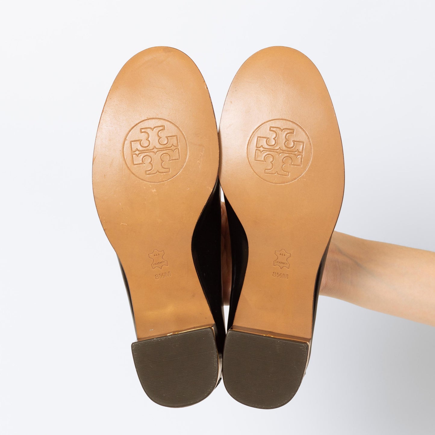 Tory Burch Black Leather Penny Loafer Pumps - Size 8.5 | Designer Logo Slip On Heels