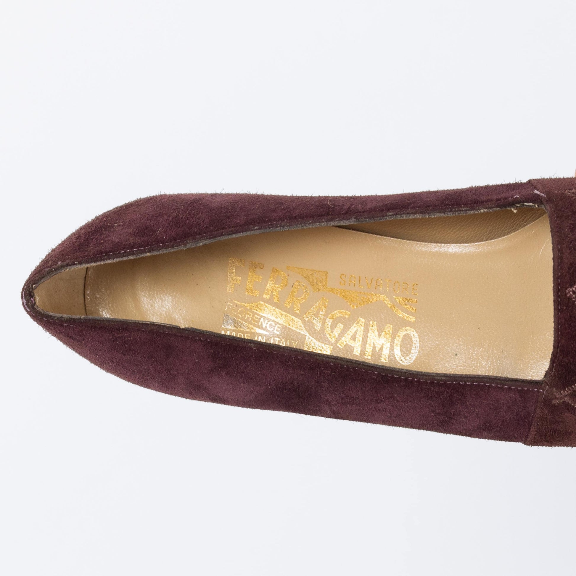Vintage Ferragamo 90s Plum Suede Quilted Loafers - Size 5 | Designer Slip On Leather Shoes