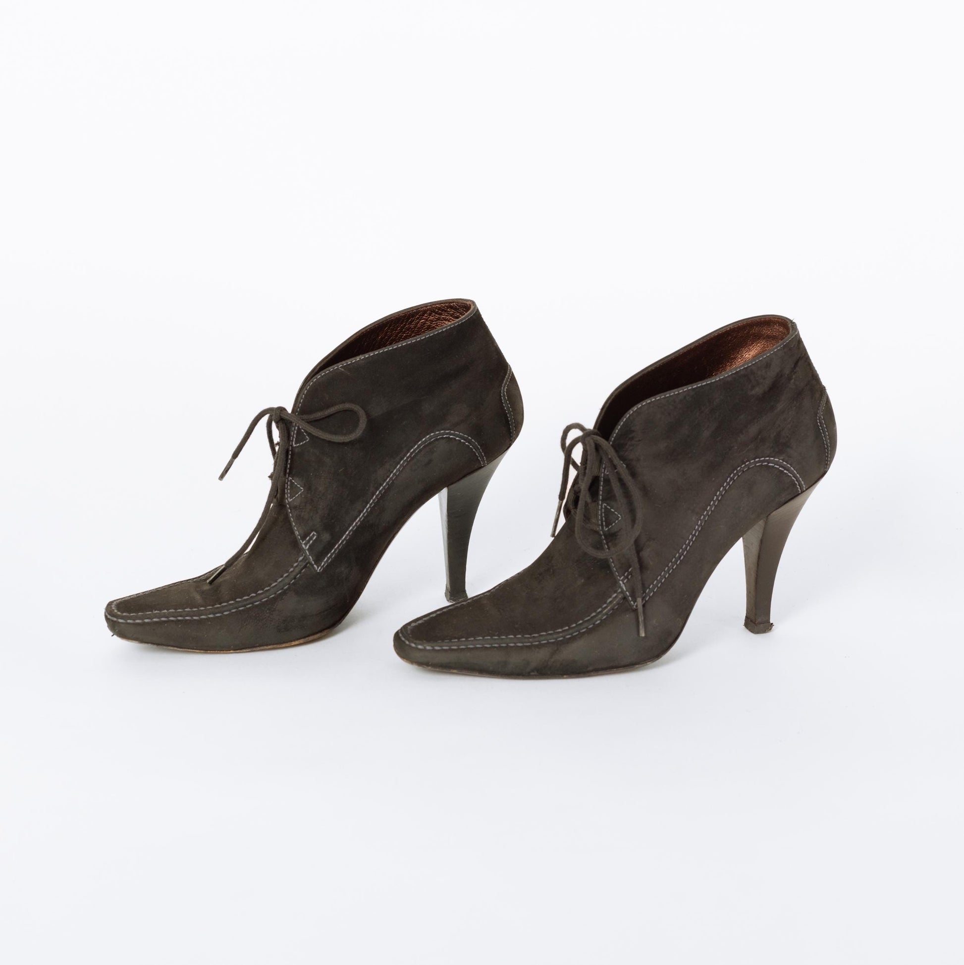 Vintage Tod's Witchy Black Suede Heeled Booties - Size 8-8.5 | Y2K Designer Lace Up Pumps