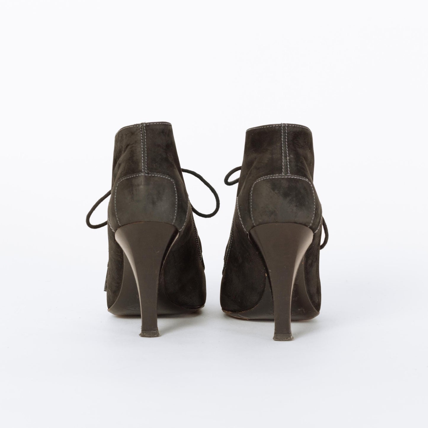 Vintage Tod's Witchy Black Suede Heeled Booties - Size 8-8.5 | Y2K Designer Lace Up Pumps