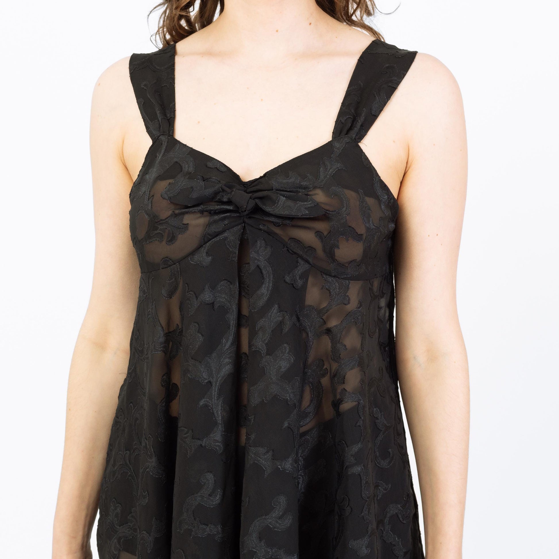 Vintage 90s Victoria's Secret Sheer Black Babydoll - Small | Chemise Nightie Mini Slip Dress