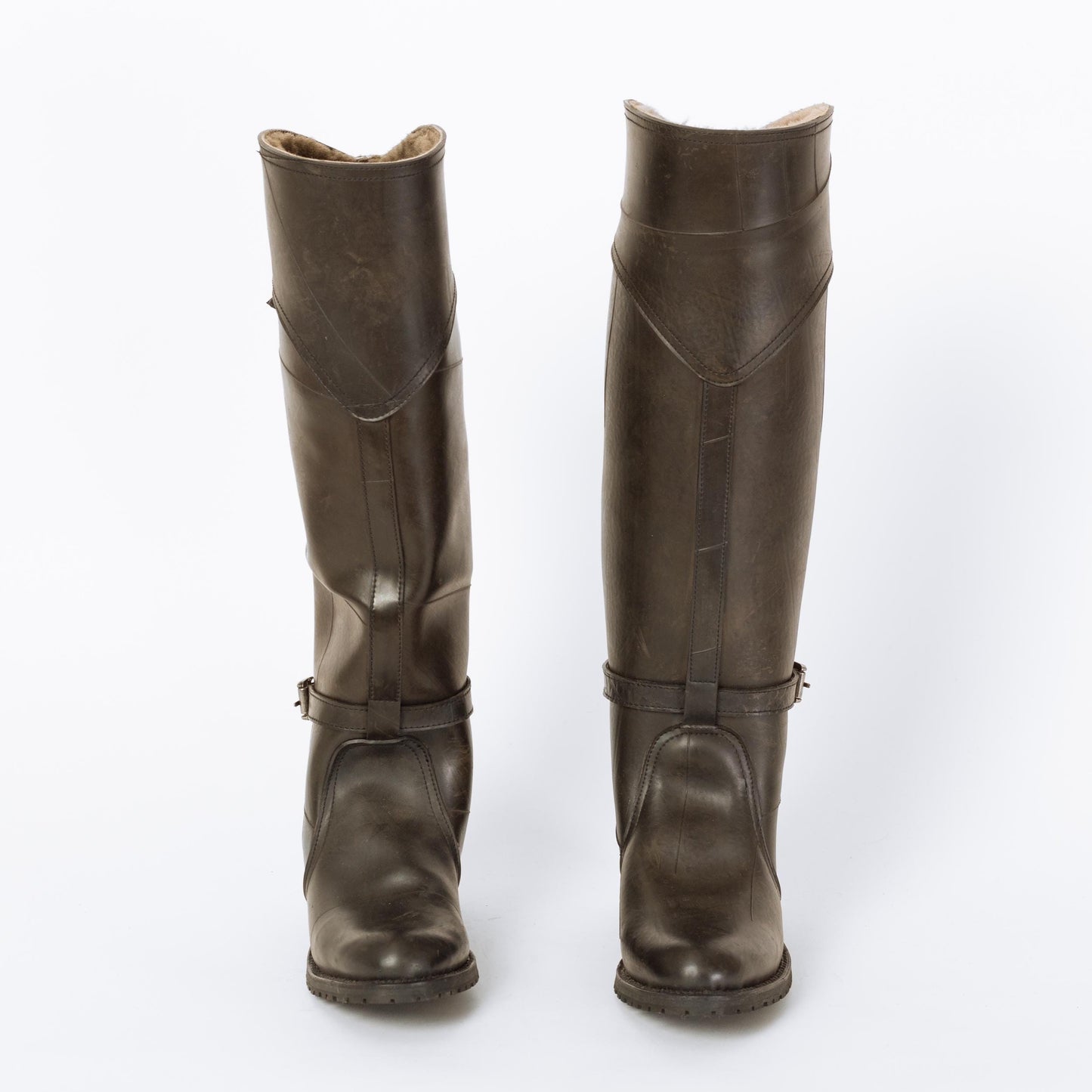 Vintage Frye Dorado Black Rubber Fur Lined Riding Boots - Women's Size 7.5 | Knee High Equestrian Boots