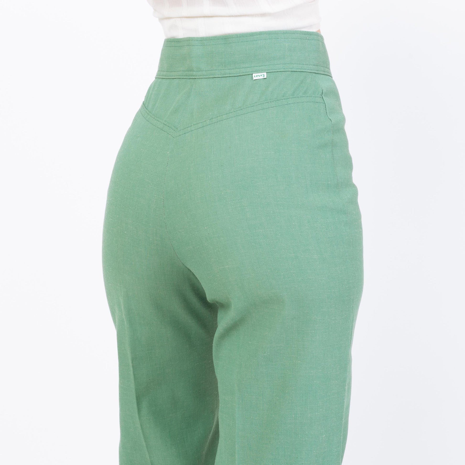 Vintage 70s Levi's Mint Green Flared Pants - Small, 26" Waist | High Rise Yoked Bell Bottoms