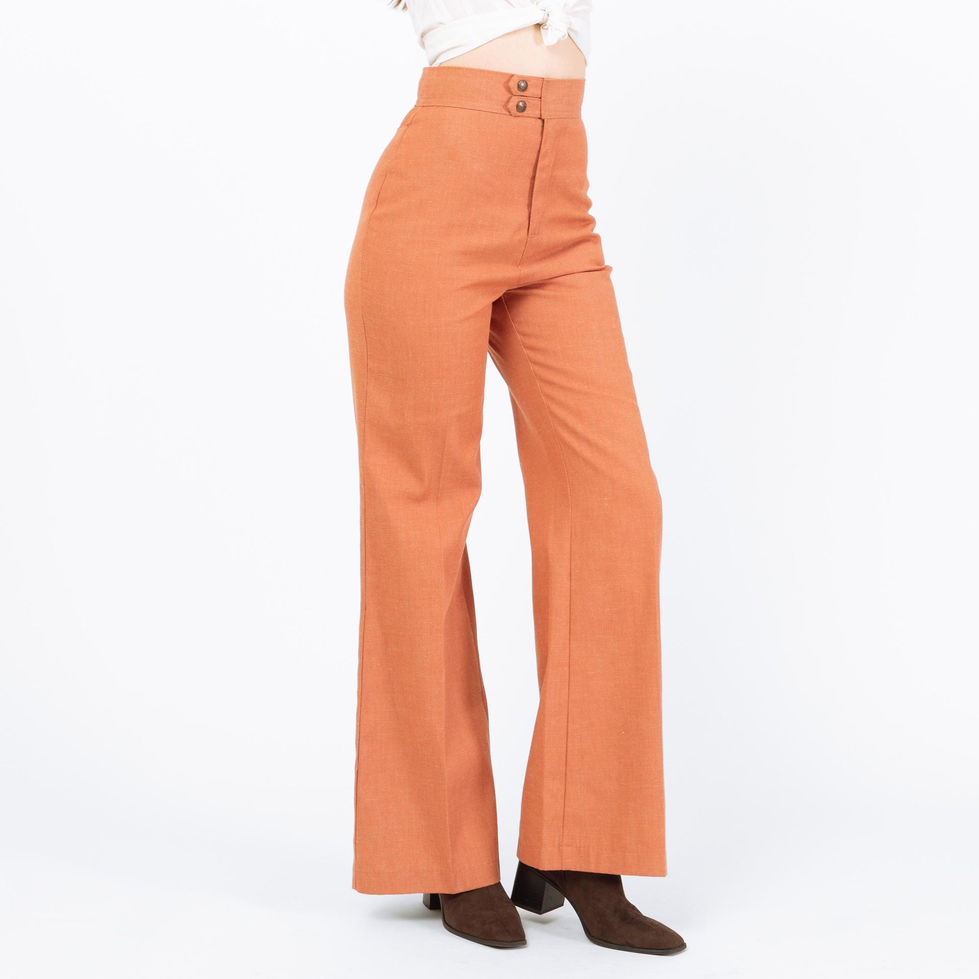 Vintage 70s Levi's Orange Flared Pants - Extra Small, 25" Waist | High Rise Yoked Bell Bottoms