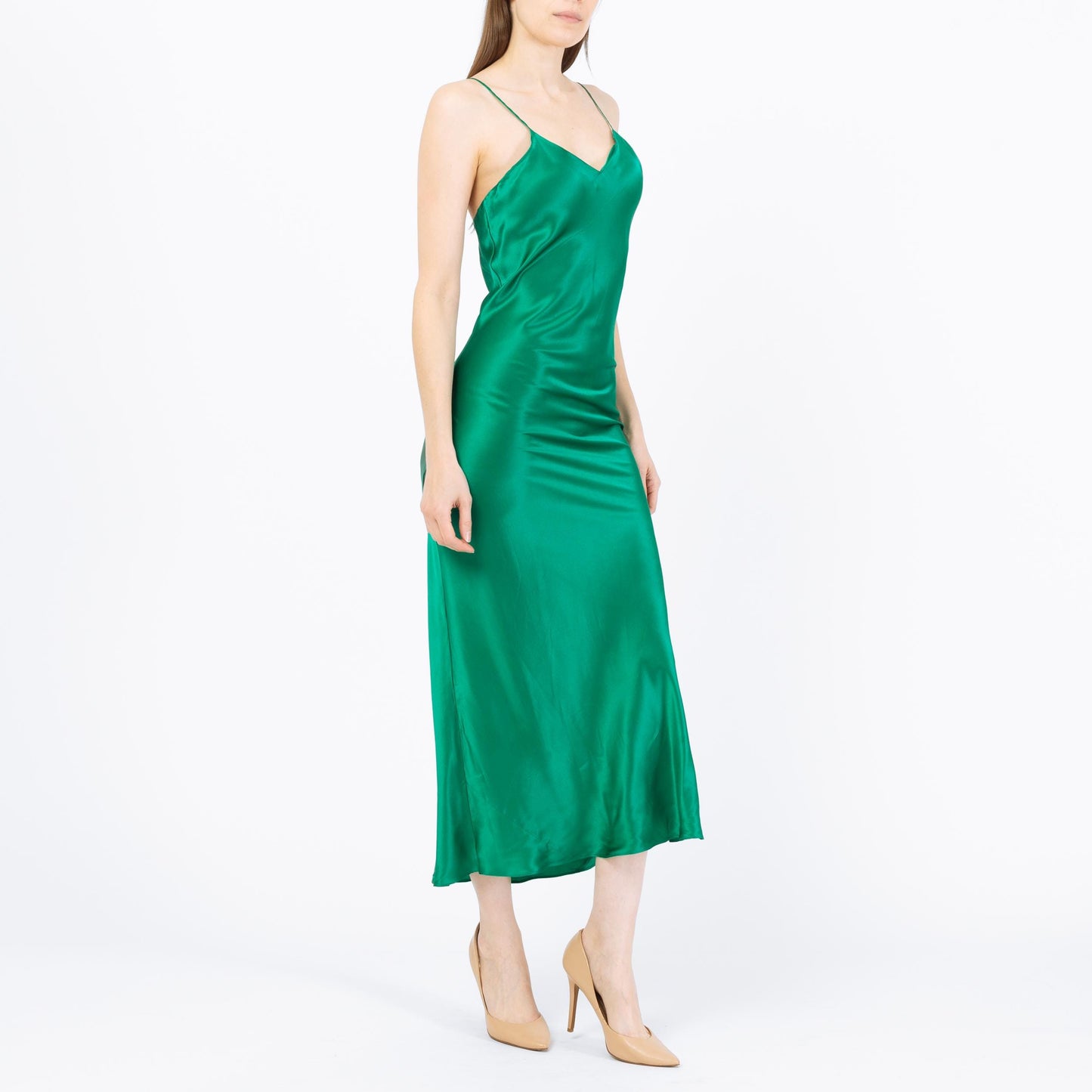 Vintage 90s Victoria's Secret Jade Green Liquid Silk Slip Dress - Extra Small | Low Back Lingerie Satin Chemise Midi Nightie