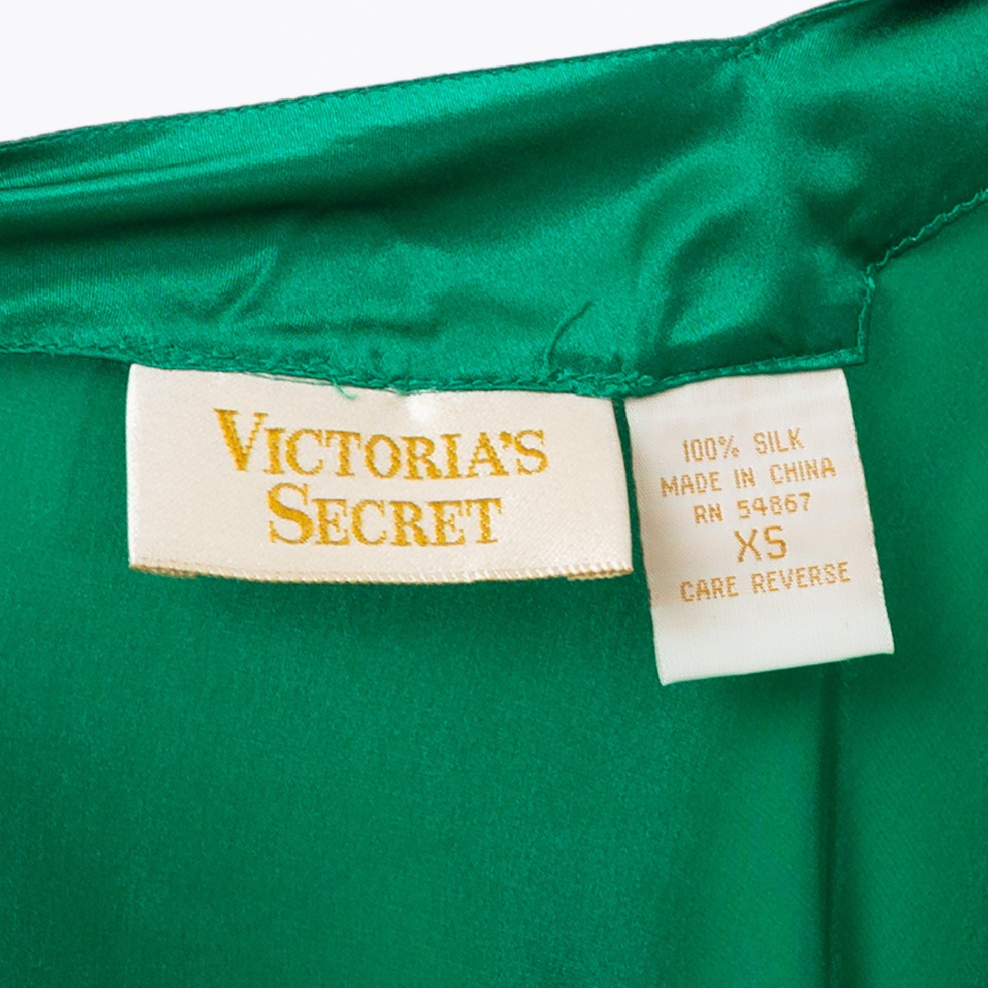 Vintage 90s Victoria's Secret Jade Green Liquid Silk Slip Dress - Extra Small | Low Back Lingerie Satin Chemise Midi Nightie