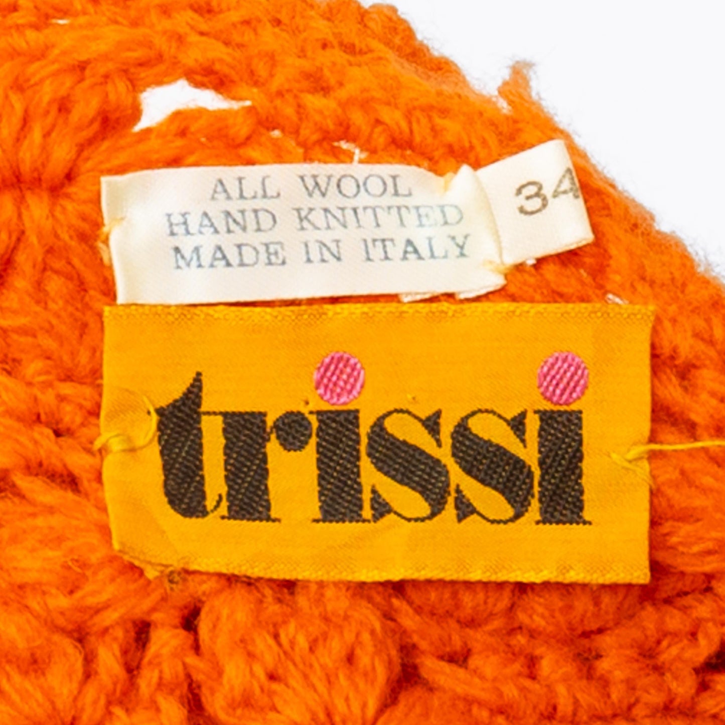 Vintage 70s Orange Floral Crochet Sweater Top - XS to Small | Retro Wool Knit 3/4 Sleeve Hippie Shirt