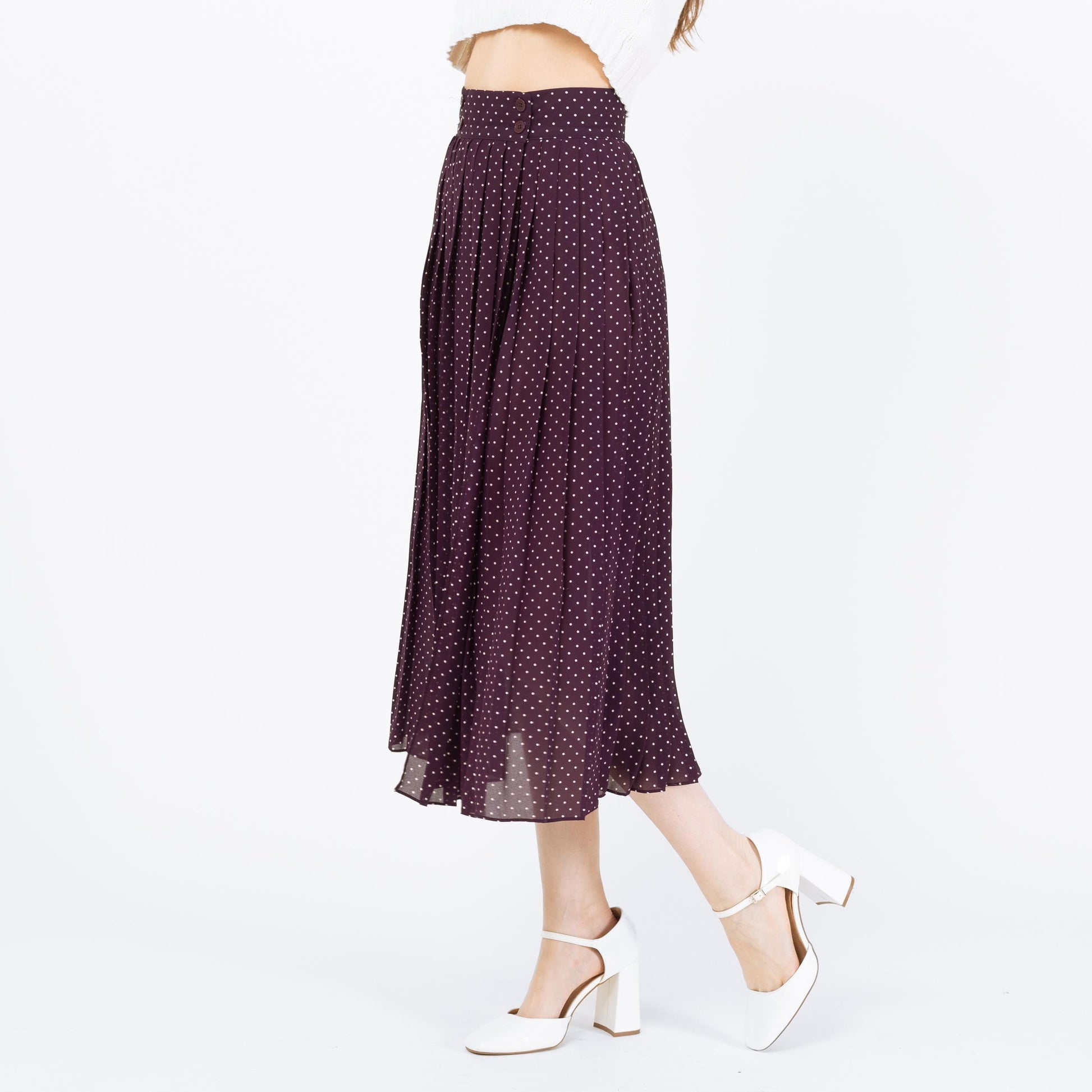 Vintage Y2K Purple Polka Dot Wrap Skirt - Extra Small, 25" Waist | Sheer High Waisted Pleated Skirt